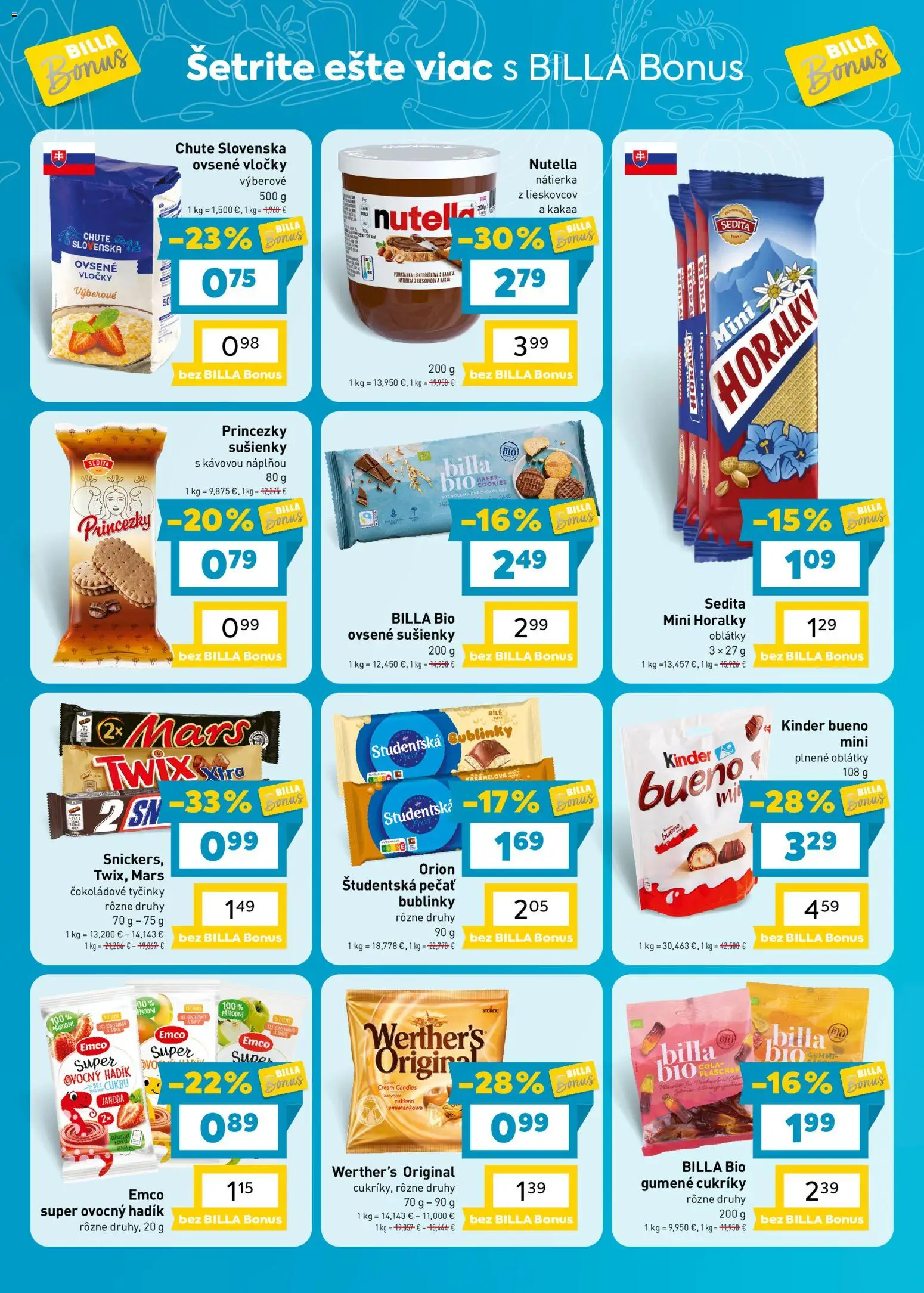 Náhľad Billa letáku platného od 07.10.2026 - Kinder, Ovsené vločky, Nutella, Kinder Bueno, Vločky, Nátierka, Sušienky, Oblátky