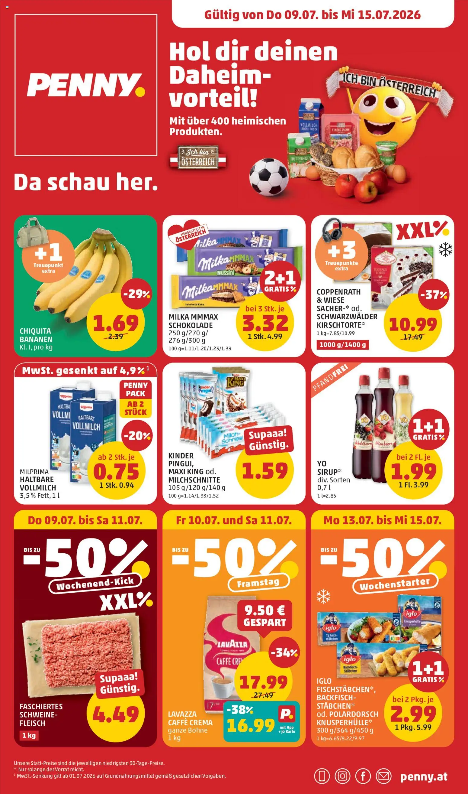 Vorschau der Angebote: Penny Markt Penny Markt Flugblatt gültig ab 09.07.2026 - Schokolade, Fisch, Milch, Bananen, Bohne, Vollmilch