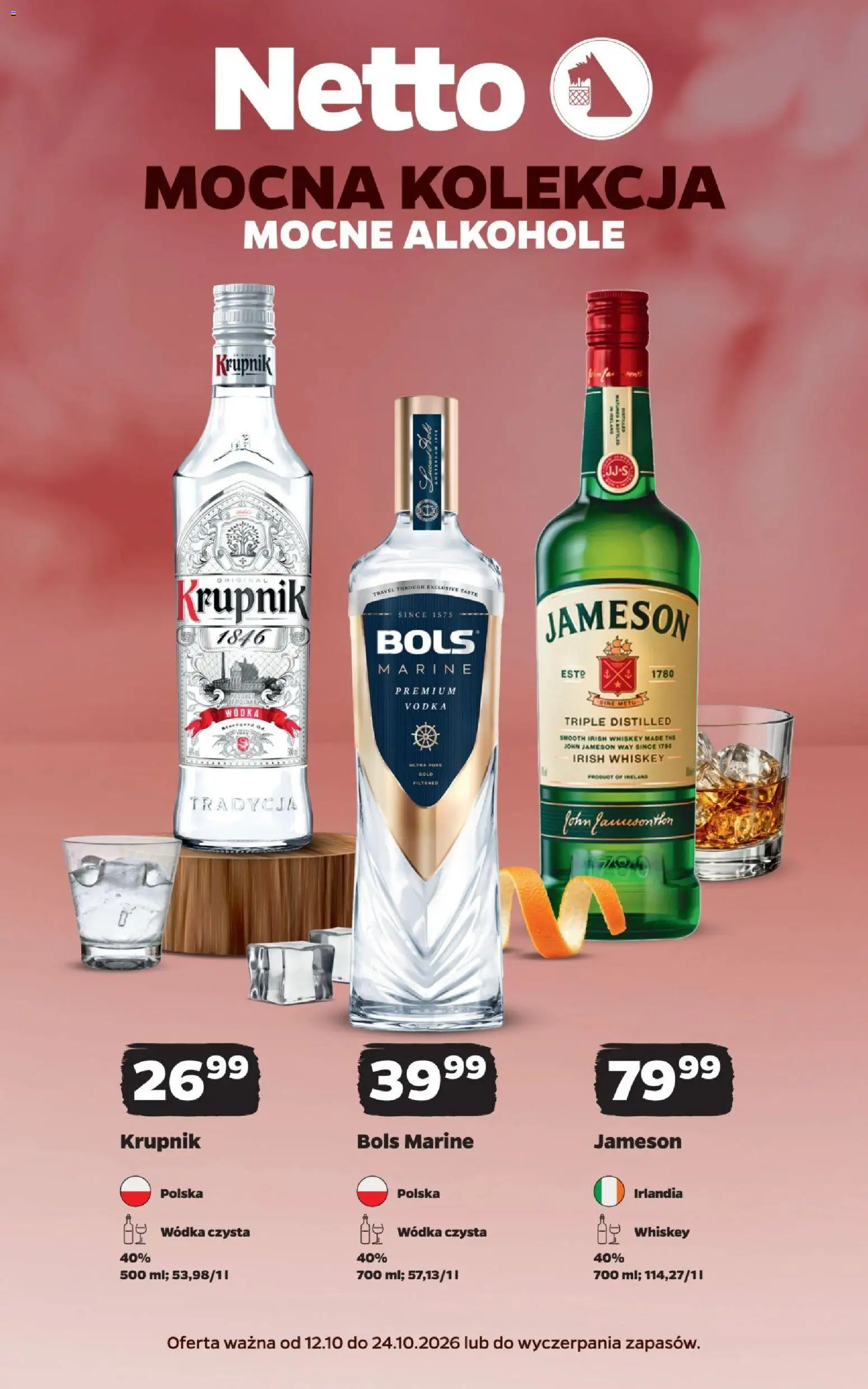 Pogląd gazetki "Netto gazetka - Mocne alkohole" ze sklepu Netto ważnej od 12.10.2026 - Alkohole, Krupnik, Wódka, Jameson, Vodka, Krupnik wódka, Irish whiskey
