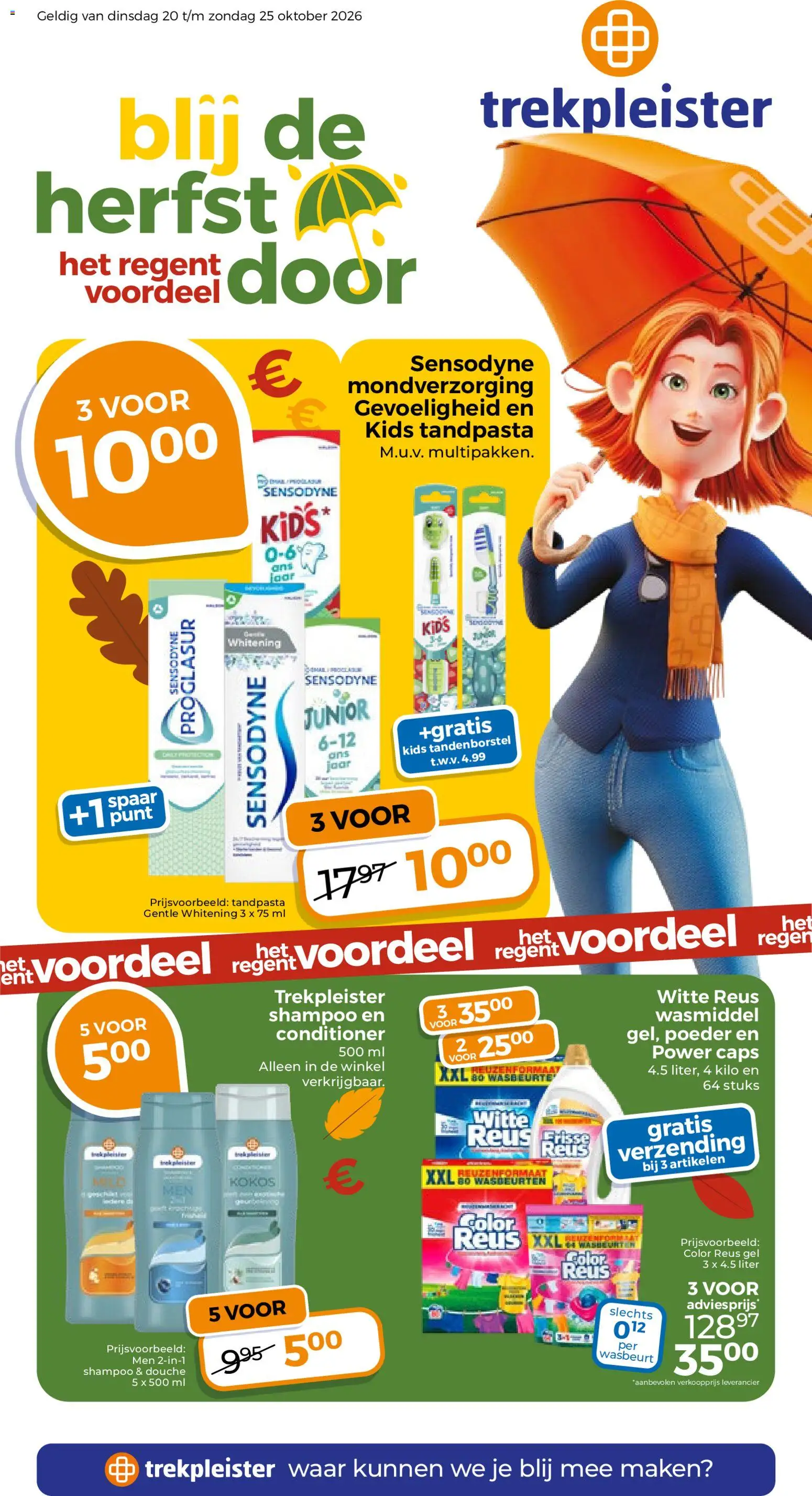 Voorbeeld van Trekpleister folder van winkel Trekpleister geldig vanaf 19-10-2026 - Douche, Shampoo, Tandenborstel, Wasmiddel, Gel, Conditioner, Poeder, Mondverzorging