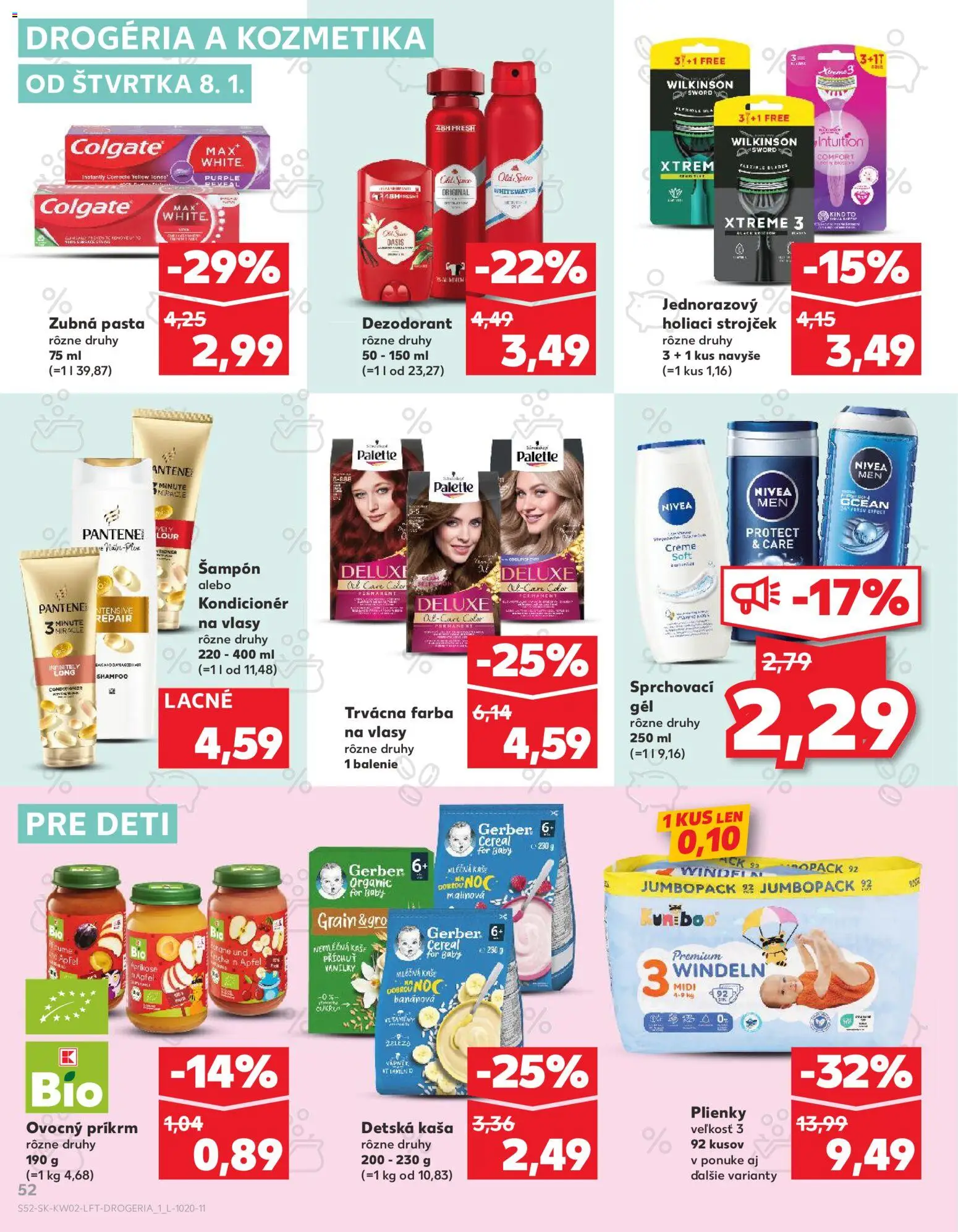Náhľad Kaufland letáku platného od 08.01.2026 - Holiaci strojček, Old Spice, Plienky, Šampón, Cola, Zubná pasta, Strojček, Kondicionér