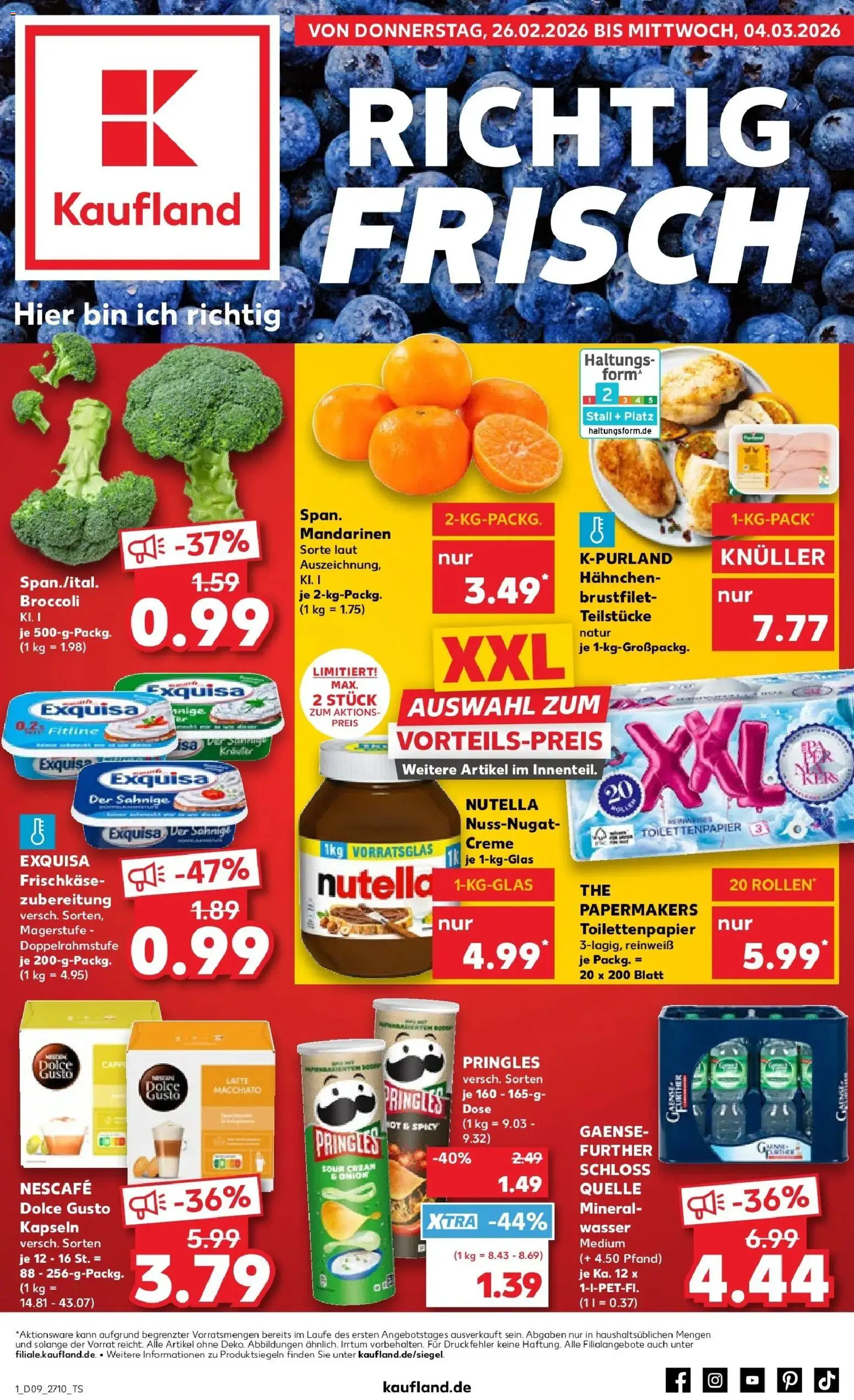 Vorschau von dem Prospekt des Geschäftes Kaufland, gültig ab dem 26.02.2026 - Chips, Nutella, Pringles, Dolce gusto, Nescafe, Creme, Mandarinen, Exquisa
