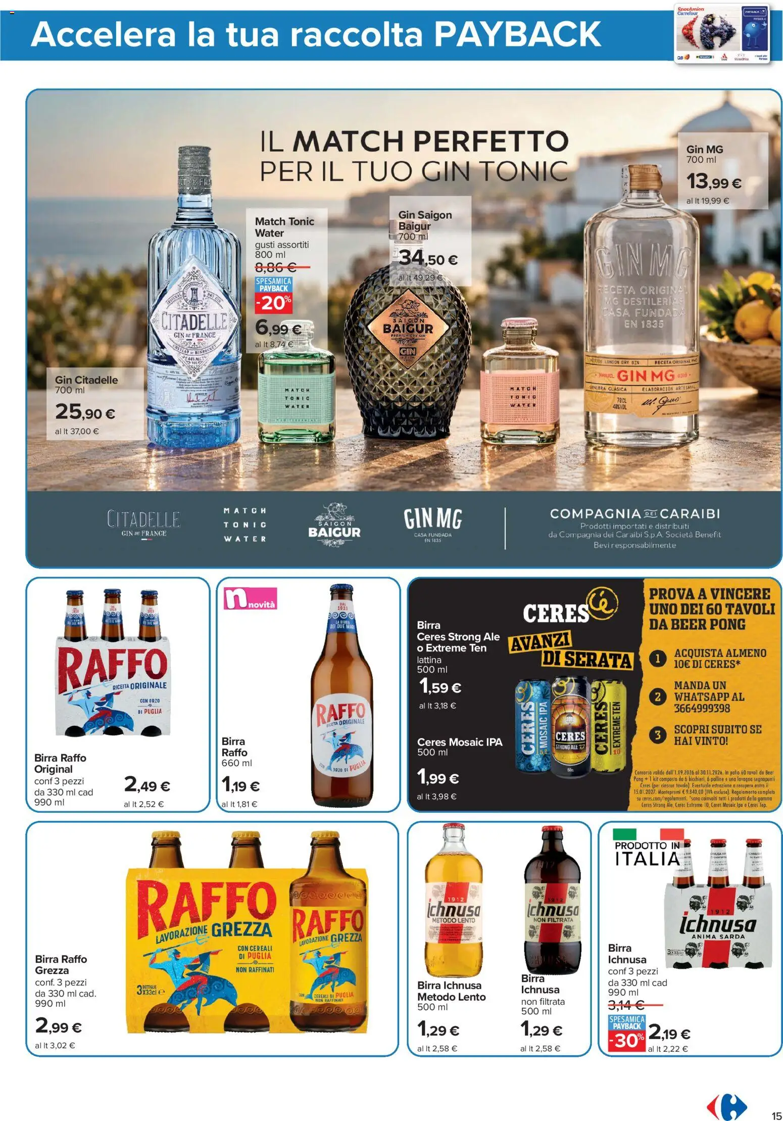 Anteprima dell'opuscolo Carrefour volantino Iper - Punti Sprint Payback dal negozio Carrefour valido da 23/10/2026 - Birra, Gin, Cereali, Tavolo, Ceres, Birra Raffo, Birra Ichnusa