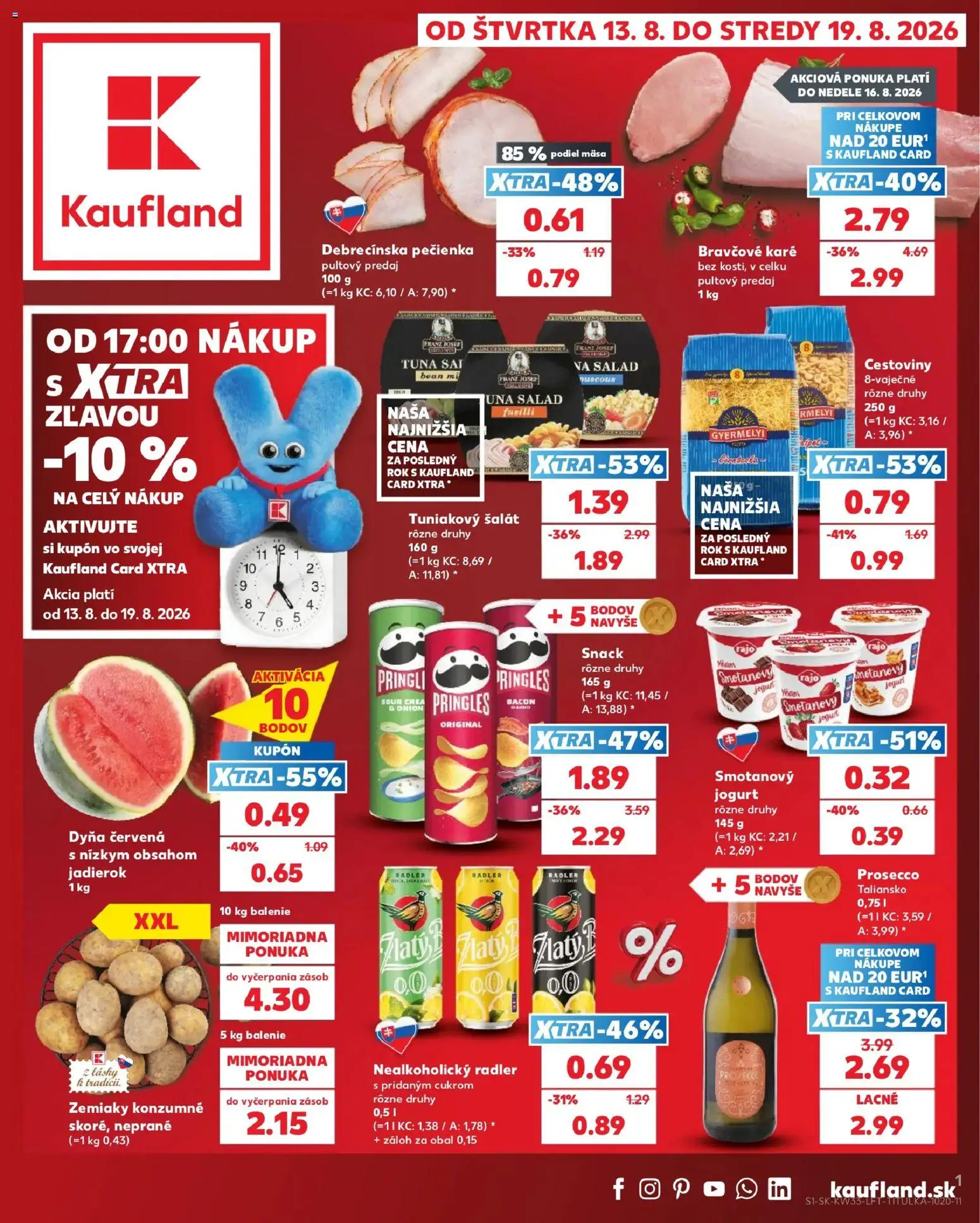 Náhľad Kaufland letáku platného od 13.08.2026 - Prosecco, Cestoviny, Fusilli, Pringles, Zemiaky, Jogurt, Tuniakový šalát, Radler