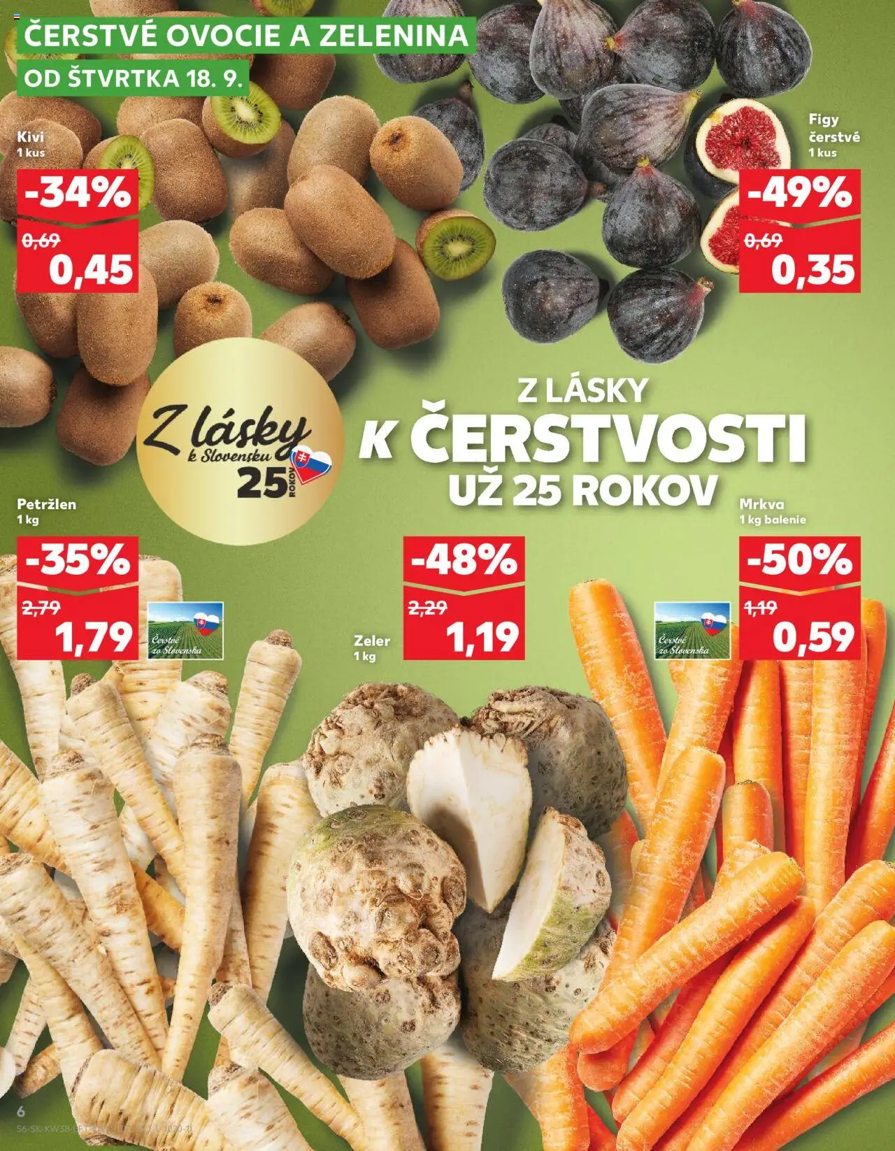 Náhľad Kaufland letáku platného od 18.09.2025 - Zeler, Ovocie, Mrkva, Kivi, Petržlen