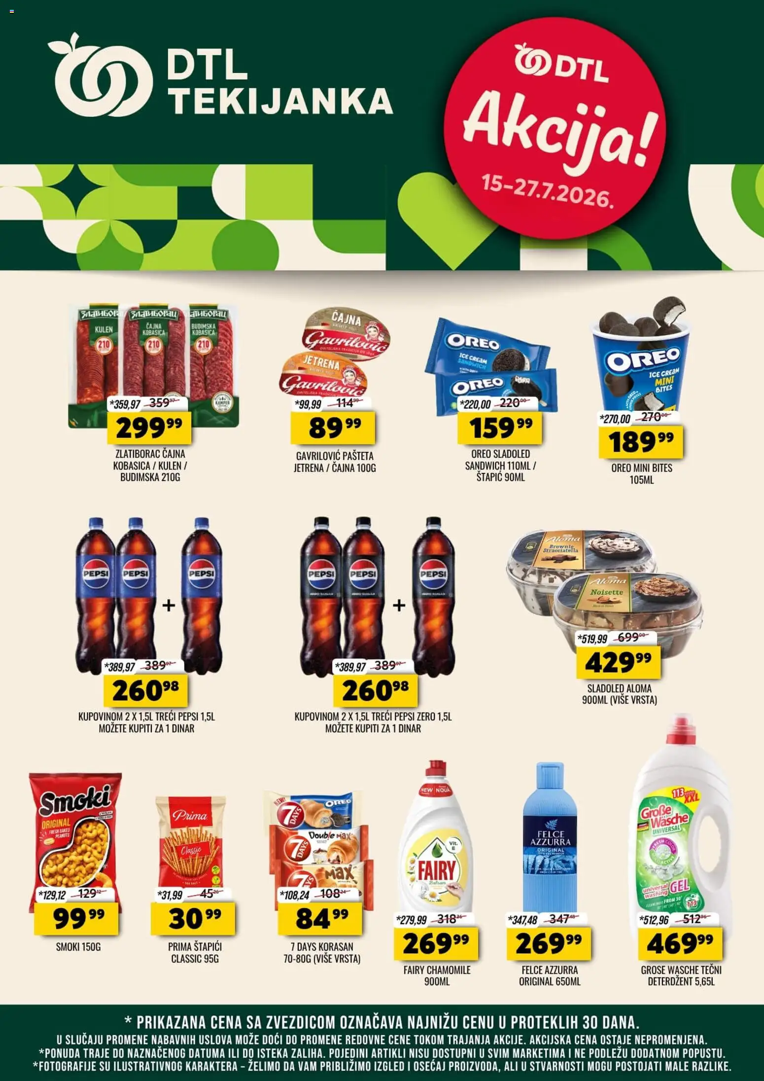 Pregled Tekijanka kataloga - važi od 15.07.2026 - Sladoled, Smoki, Oreo, Kulen, Kobasica, Deterdžent, Oreo sladoled, Pepsi Zero
