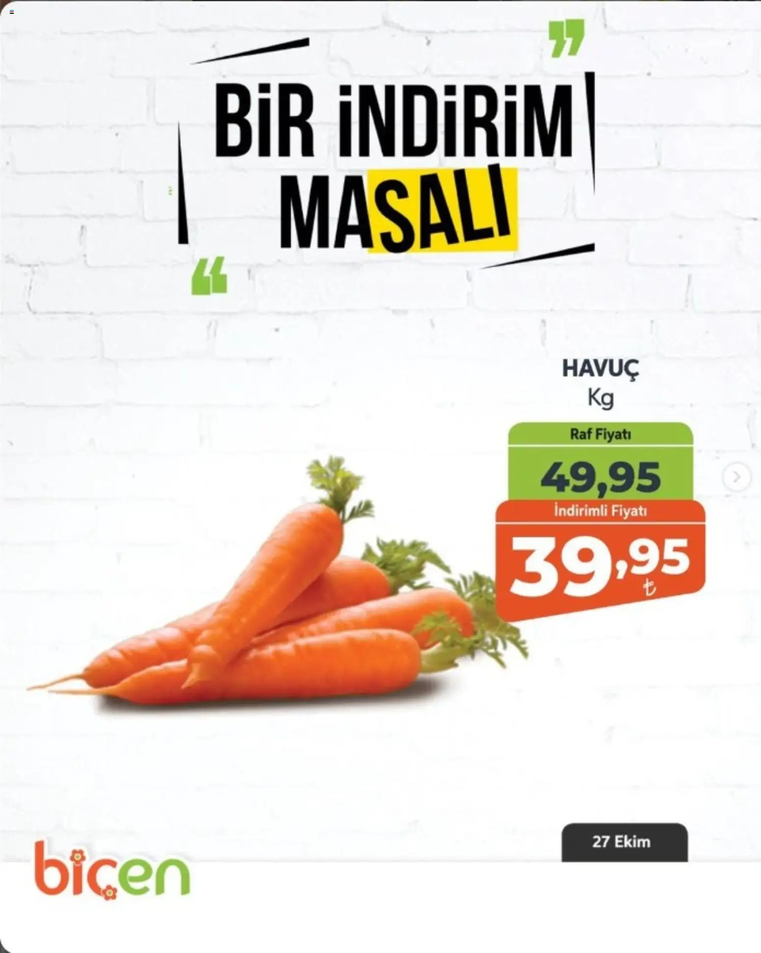 Biçen Market Biçen Market - Bir İndirim MaSalı - sebze 27.10.2026 - Broşürünün önizlemesi - Raf, Havuç