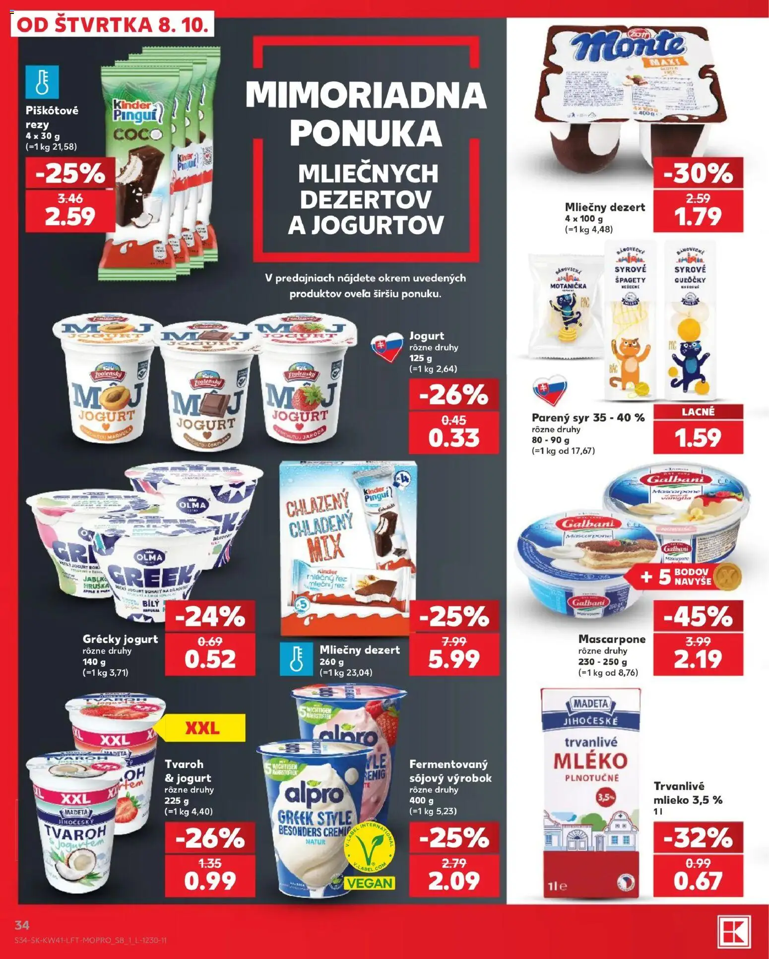 Náhľad Kaufland letáku platného od 08.10.2026 - Syr, Tvaroh, Špagety, Mlieko, Kinder, Dezert, Jogurt, Alpro