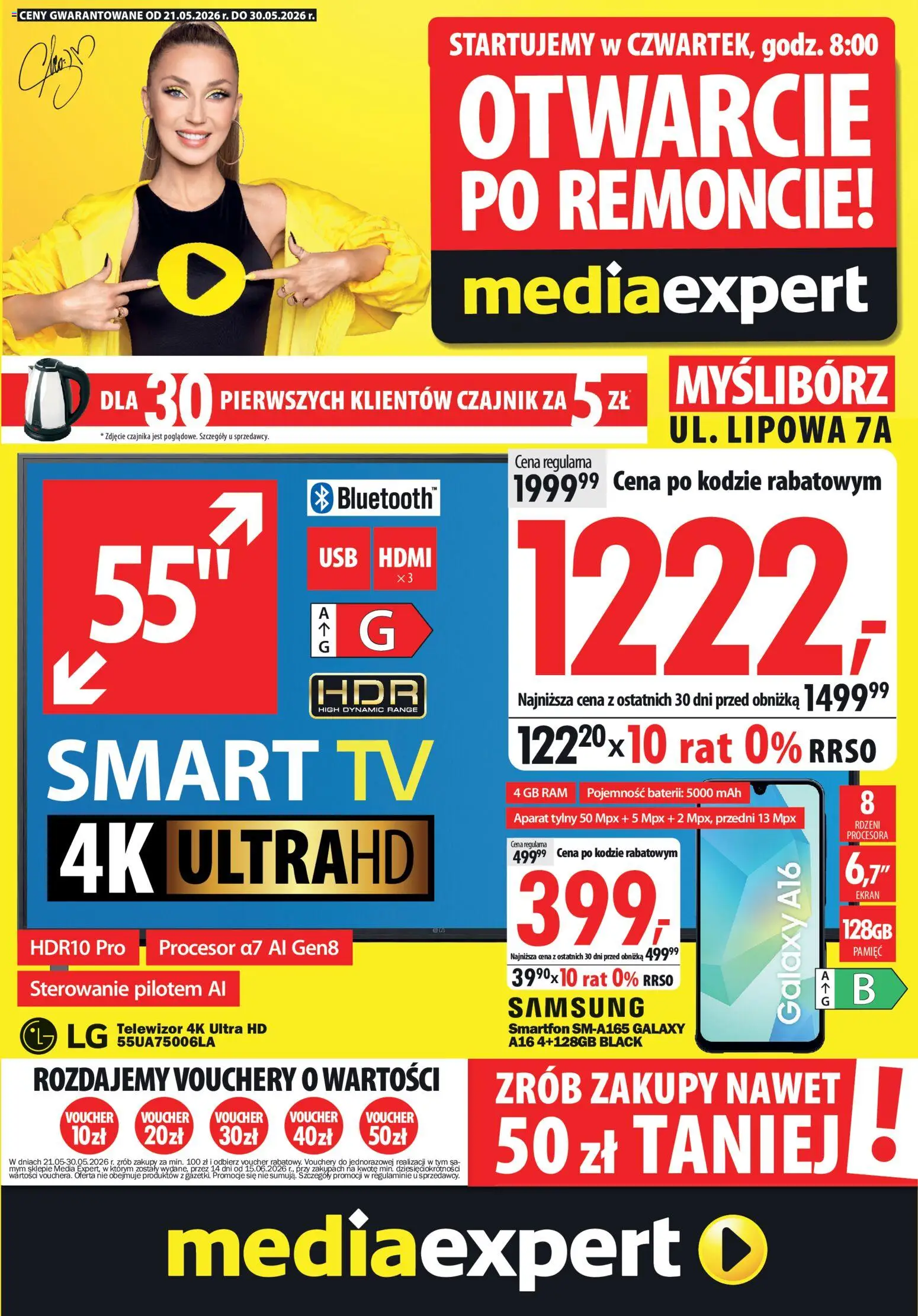 Pogląd gazetki "Mediaexpert promocje - Otwarcie po remoncie Myślibórz" ze sklepu Mediaexpert ważnej od 21.05.2026 - Telewizor, Smartfon, Czajnik