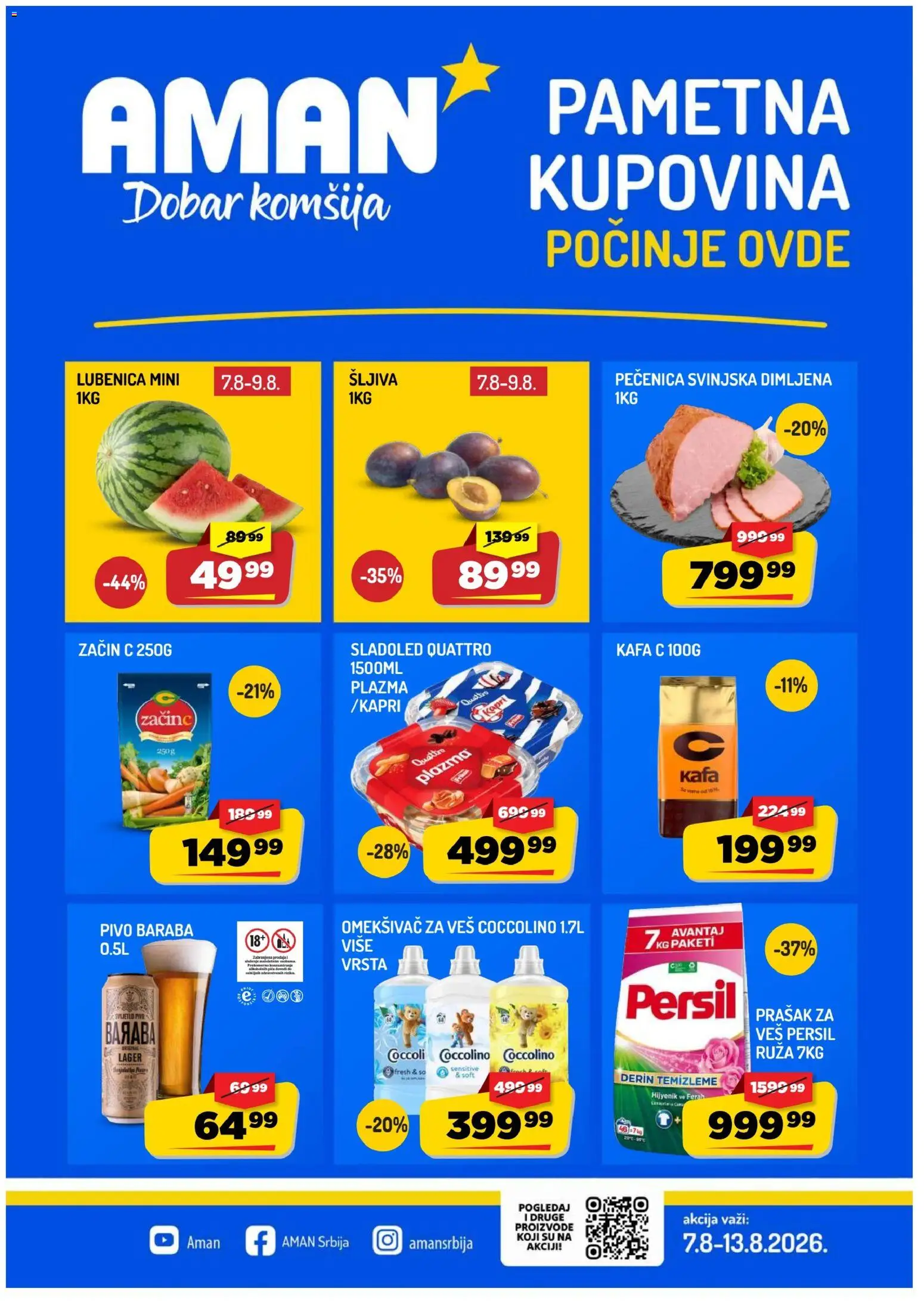 Pregled Aman kataloga - važi od 07.08.2026 - Kafa, Prašak za veš, Persil, Pečenica, Coccolino, Omekšivač, Omekšivač za veš, Plazma