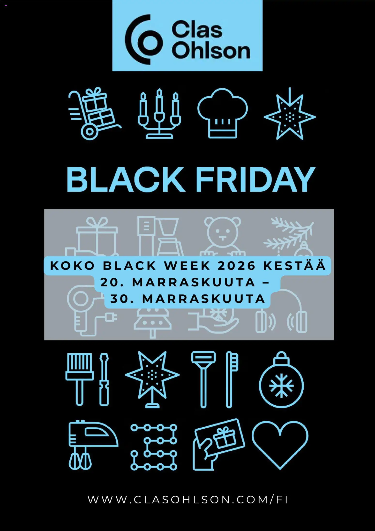 Kaupan Clas Ohlson Clas Ohlson Black Friday -ennakkoilmoitus esikatselu, voimassa 23/10/2026