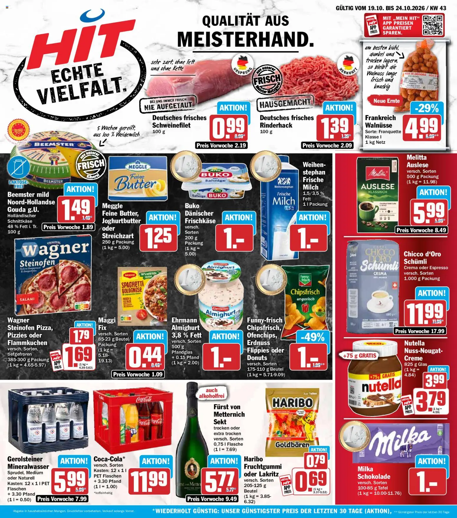 Vorschau von dem Prospekt des Geschäftes HIT, gültig ab dem 19.10.2026 - Coca cola, Nutella, Cola, Maggi, Milka schokolade, Walnüsse, Salami, Gouda