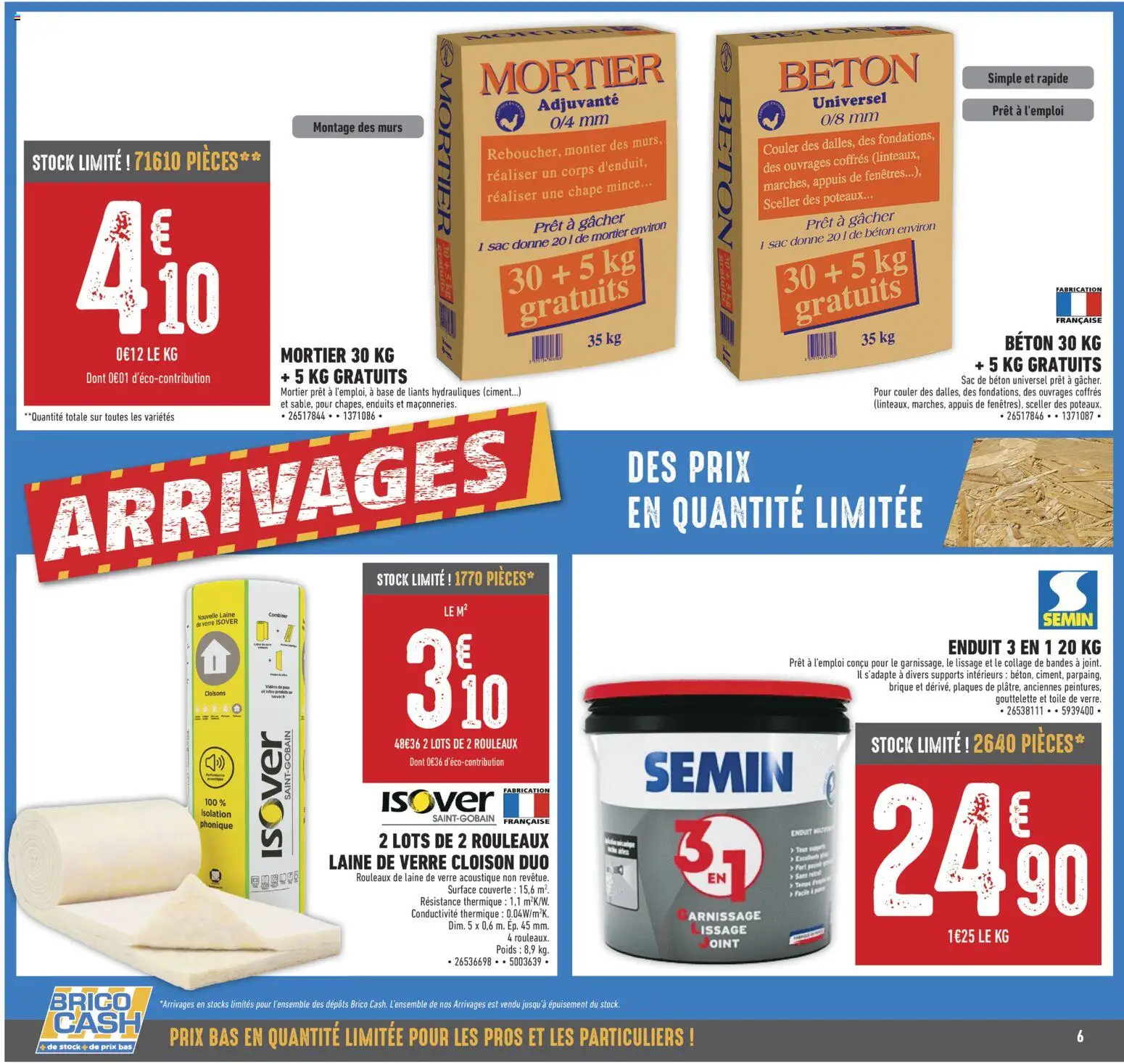 Prévisualisation de Brico Cash catalogue du magasin Brico Cash formulaire valide 04/09/2026 - Sac, Mortier, Laine de verre, Brique, Poids, Ciment, Base