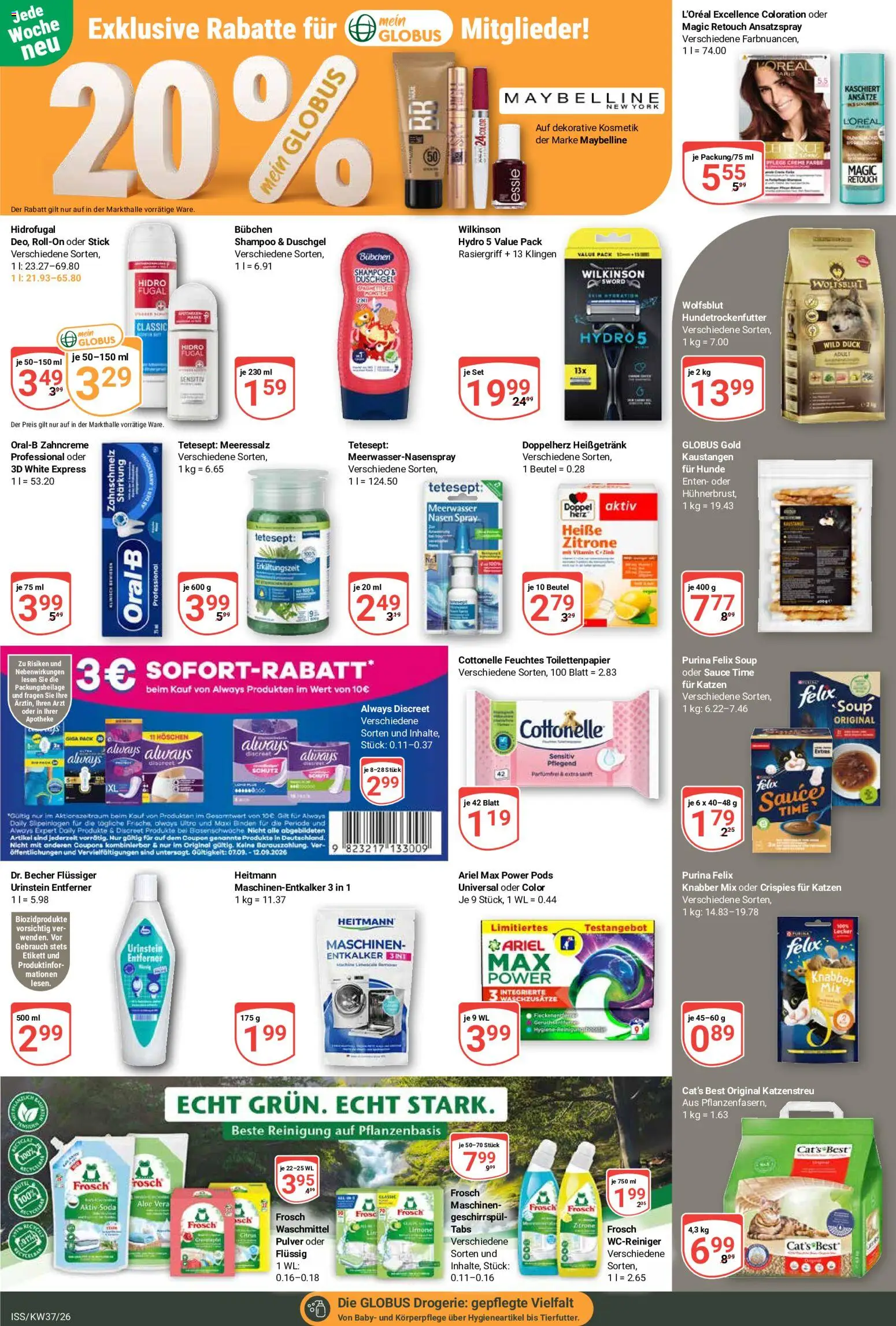 Vorschau von dem Prospekt des Geschäftes Globus, gültig ab dem 07.09.2026 - Toilettenpapier, Ariel, Shampoo, Zitrone, Creme, Duschgel, Höschen, Feuchtes Toilettenpapier