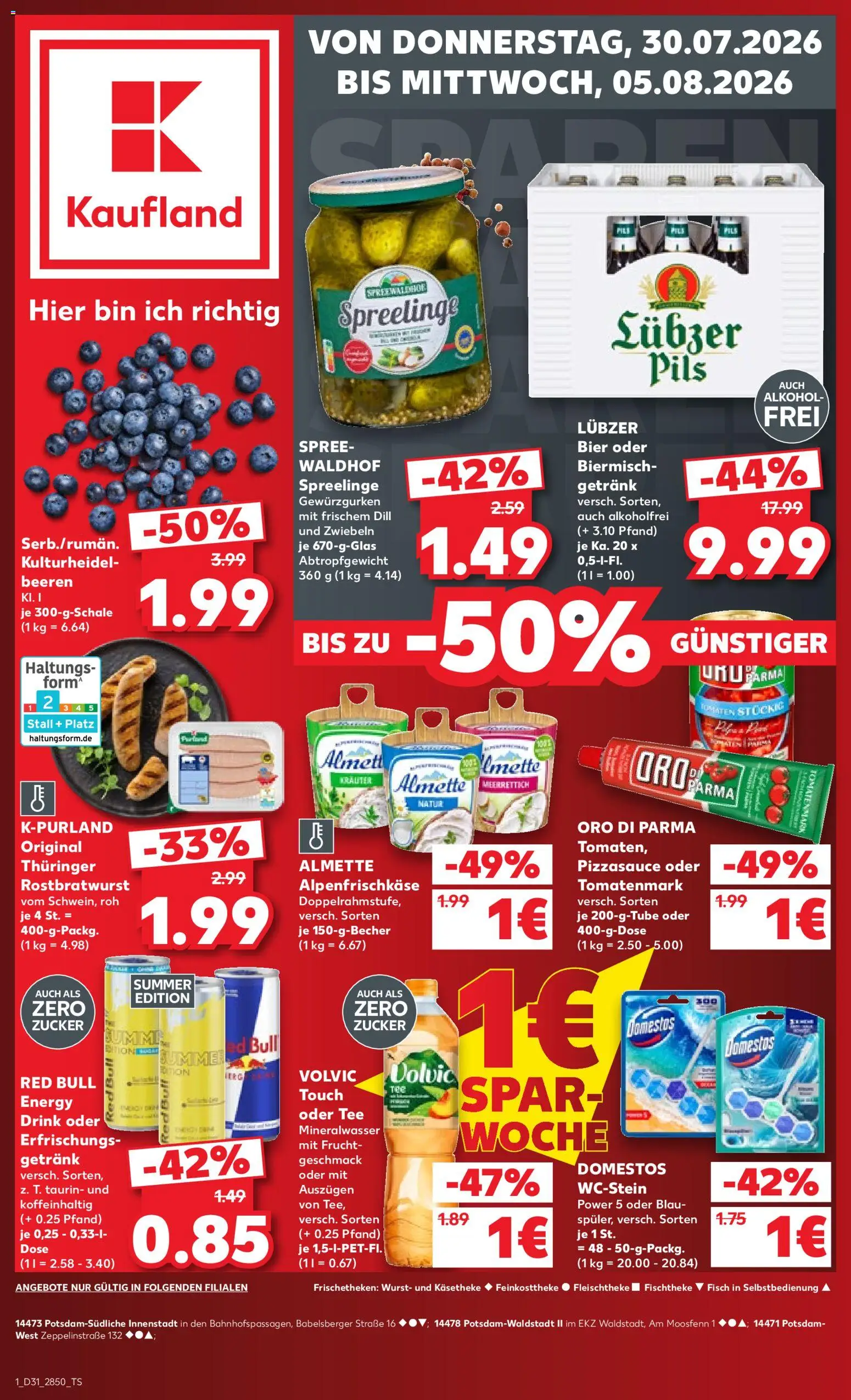 Vorschau von dem Prospekt des Geschäftes Kaufland, gültig ab dem 30.07.2026 - Red bull, Zucker, Dill, Energy, Tomaten, Volvic, Almette, Oro di parma