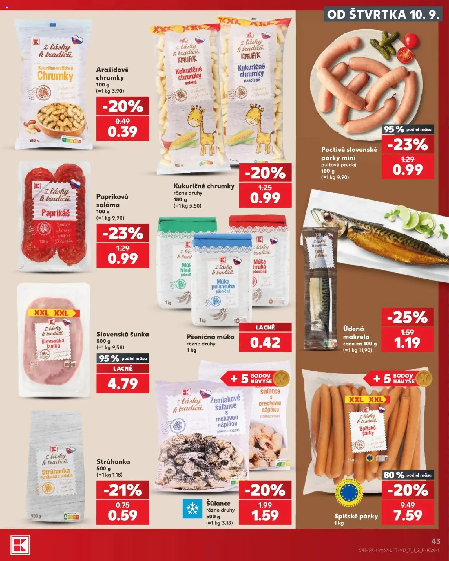 Náhľad Kaufland letáku platného od 10.09.2026 - Šunka, Párky, Makrela, Múka, Saláma, Strúhanka, Pšeničná múka, Múka polohrubá