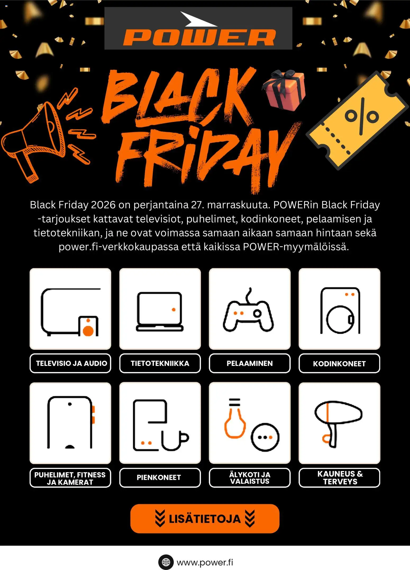 Kaupan Power Power Black Friday -ennakkoilmoitus esikatselu, voimassa 23/10/2026 - Televisio, Audio