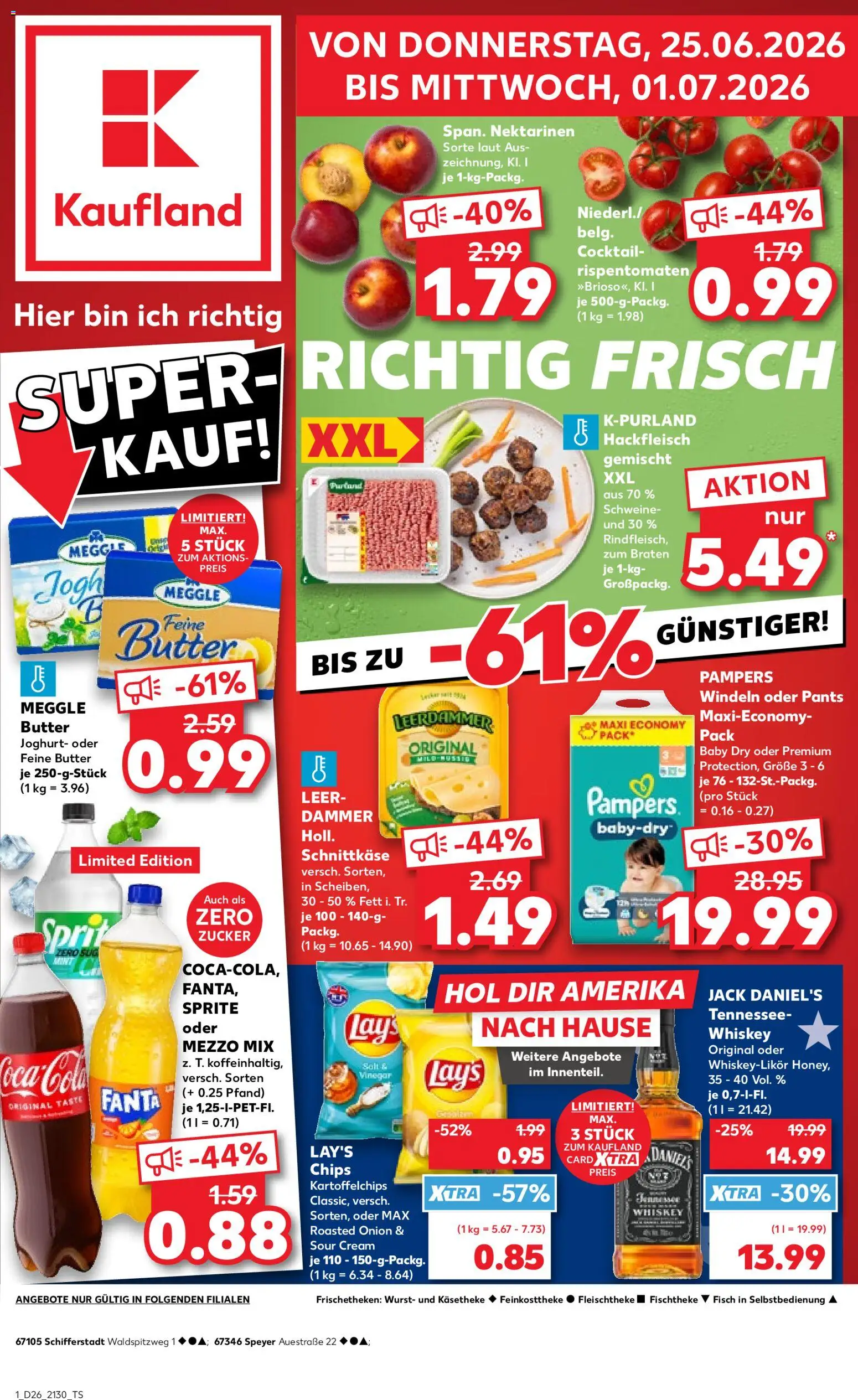 Vorschau von dem Prospekt des Geschäftes Kaufland, gültig ab dem 25.06.2026 - Fisch, Wurst, Joghurt, Hackfleisch, Whiskey, Fanta, Jack Daniel's, Oder mezzo mix