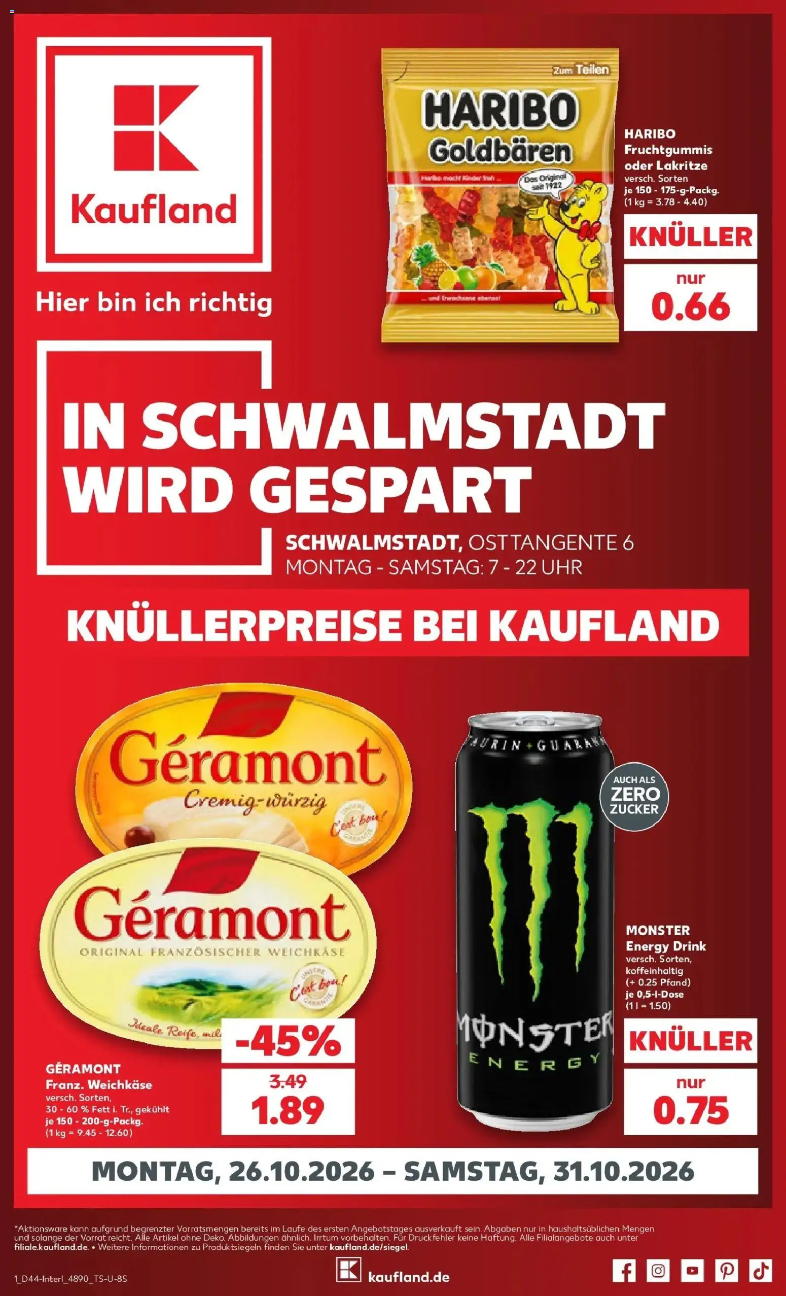 Vorschau von dem Prospekt des Geschäftes Kaufland, gültig ab dem 26.10.2026 - Uhr, Haribo, Monster, Zucker, Energy, Geramont