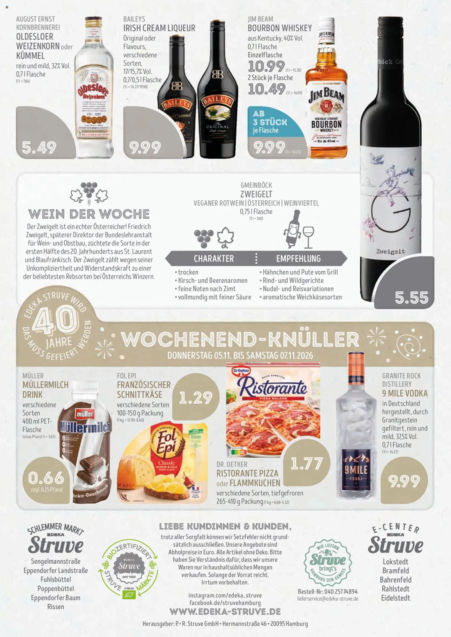 Vorschau von dem Prospekt des Geschäftes Edeka Struve, gültig ab dem 02.11.2026 - Pizza, Wein, Ristorante, Jim beam, Müllermilch, Rotwein, Hahnchen, Pute