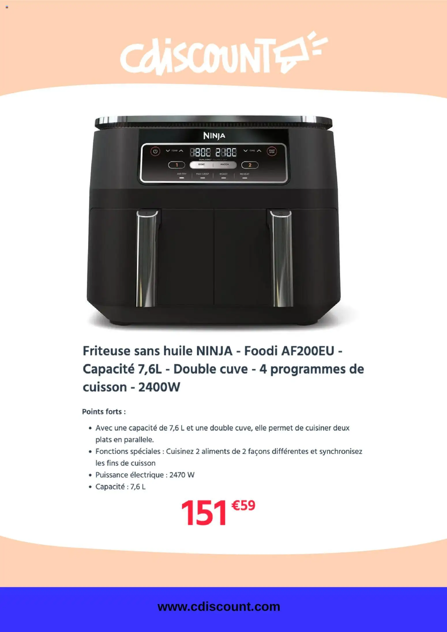 Prévisualisation de Cdiscount catalogue du magasin Cdiscount formulaire valide 28/08/2026 - Friteuse sans huile, Friteuse, Ninja foodi, Huile, Aliments