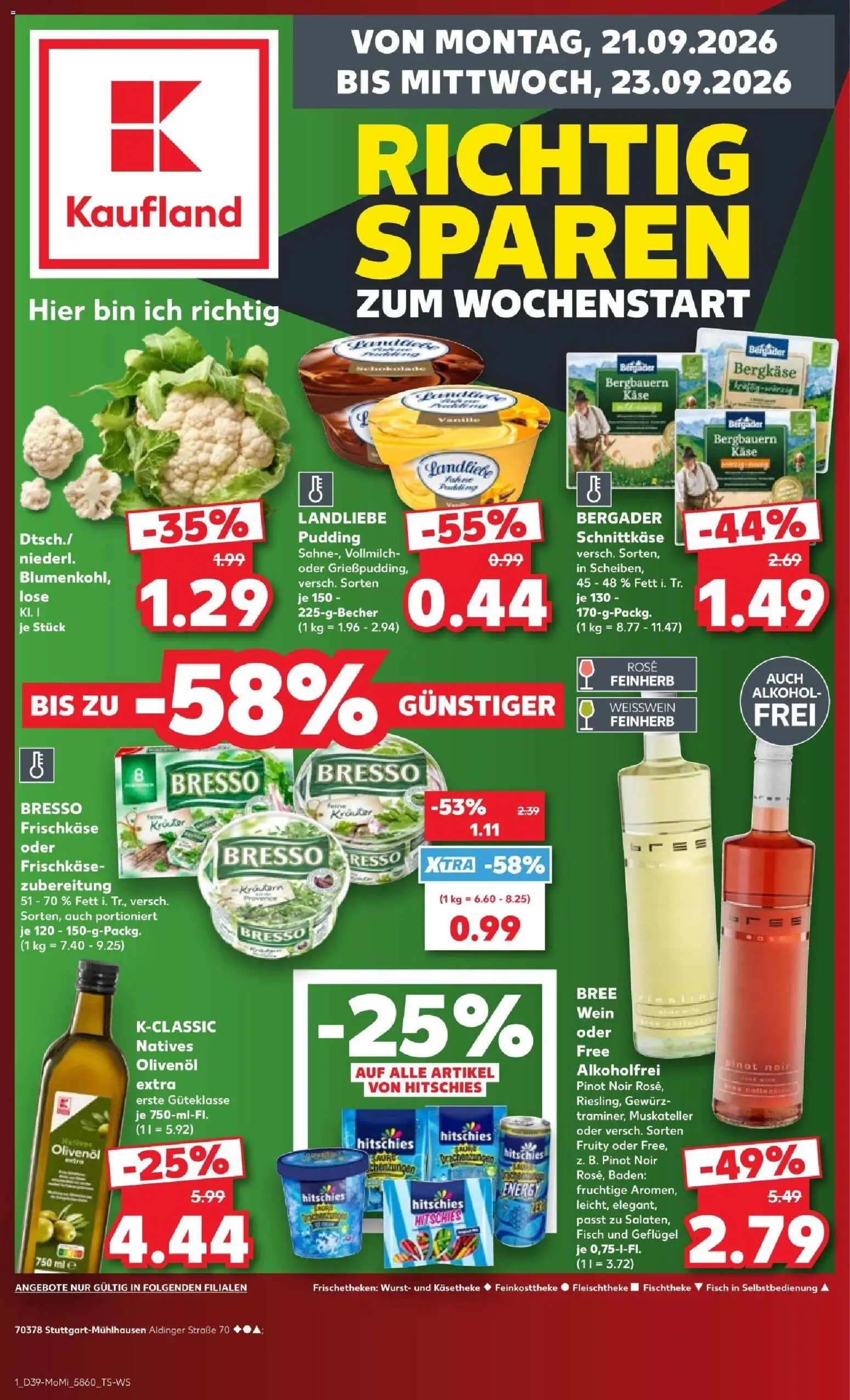 Vorschau von dem Prospekt des Geschäftes Kaufland, gültig ab dem 21.09.2026 - Käse, Fisch, Wurst, Wein, Alkohol, Energy, Pudding, Bresso