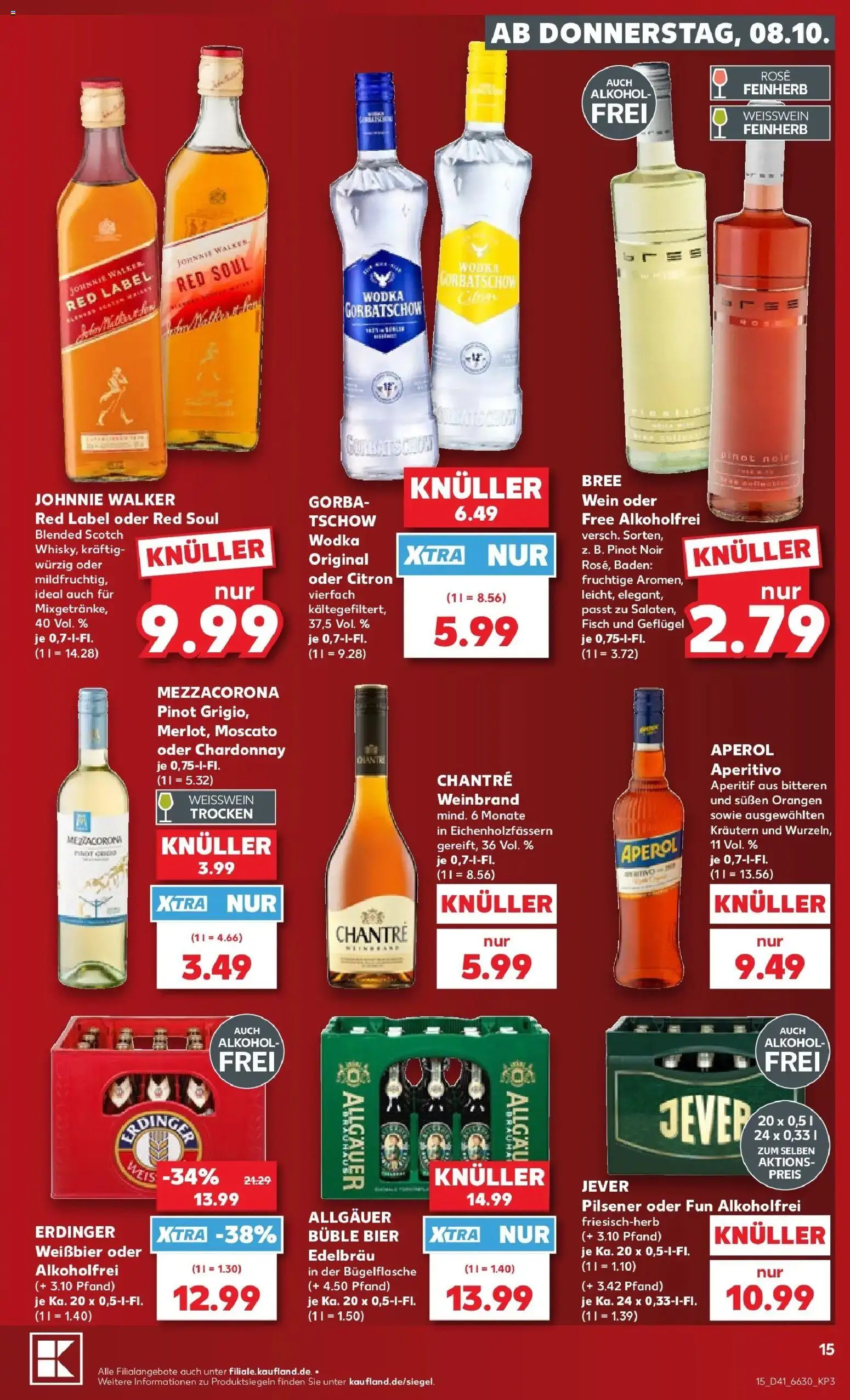 Vorschau von dem Prospekt des Geschäftes Kaufland, gültig ab dem 08.10.2026 - Bier, Wein, Alkohol, Jever, Wodka, Erdinger, Weißwein trocken, Bree