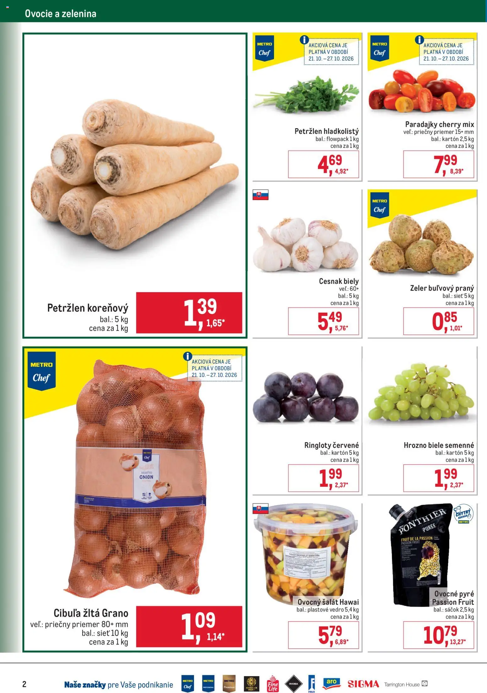 Náhľad Metro letáku platného od 21.10.2026 - Zeler, Zelenina, Šalát, Paradajky, Cesnak, Cibuľa, Hrozno, Petržlen
