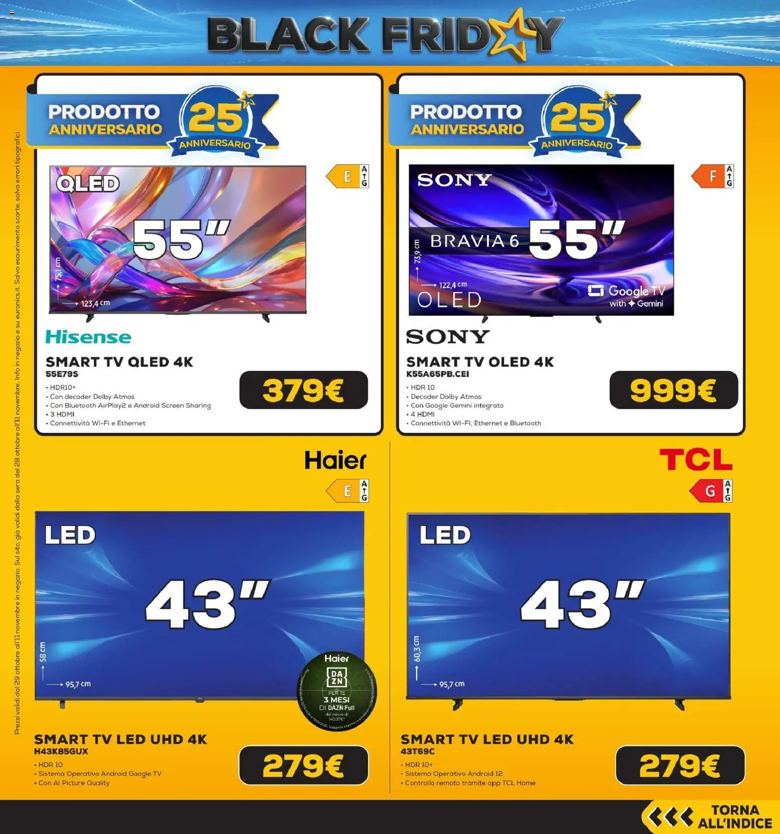 Anteprima dell'opuscolo Euronics Black Friday dal negozio Euronics valido da 29/10/2026 - TV, smart TV, Tè, Decoder