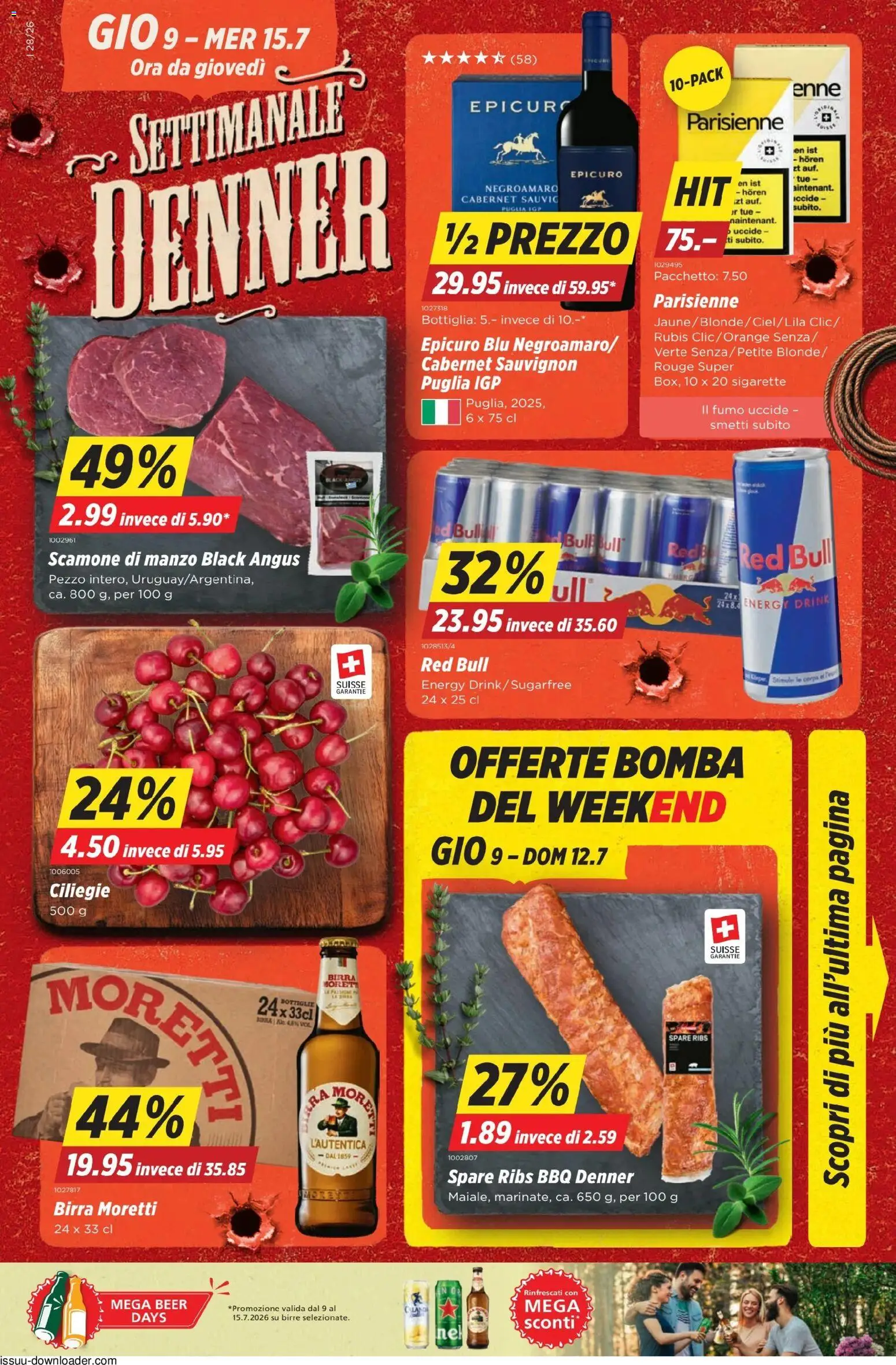 Vorschau des Merkblatts Denner aktionen IT vom Shop Denner gültig von 09.07.2026 bis 15.07.2026 - Red bull, Spare Ribs, Rouge