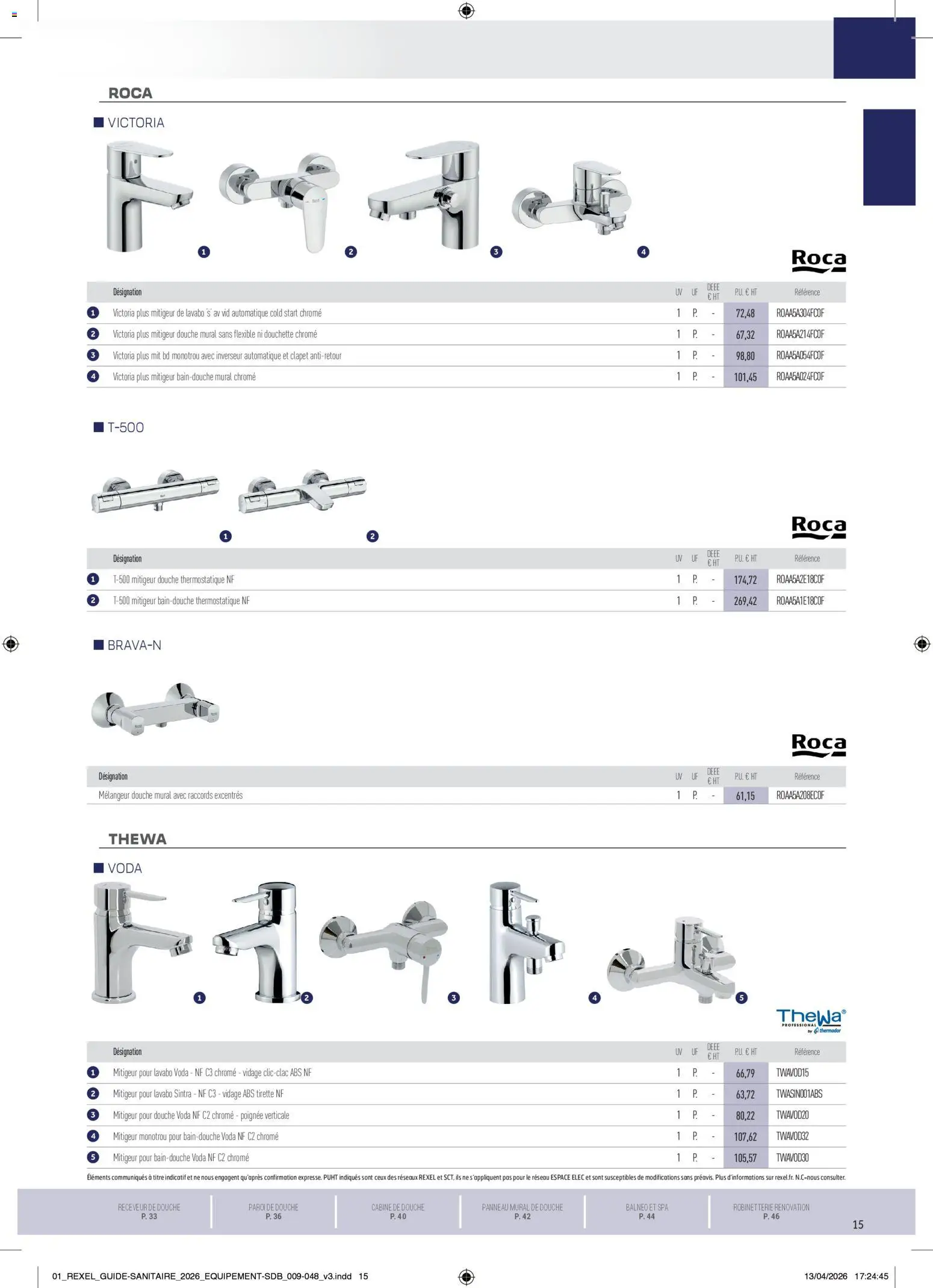 Prévisualisation de Rexel - Brochure Sanitaire du magasin Rexel formulaire valide 20/04/2026 - Douche, Lavabo, Mélangeur, Mitigeur de lavabo