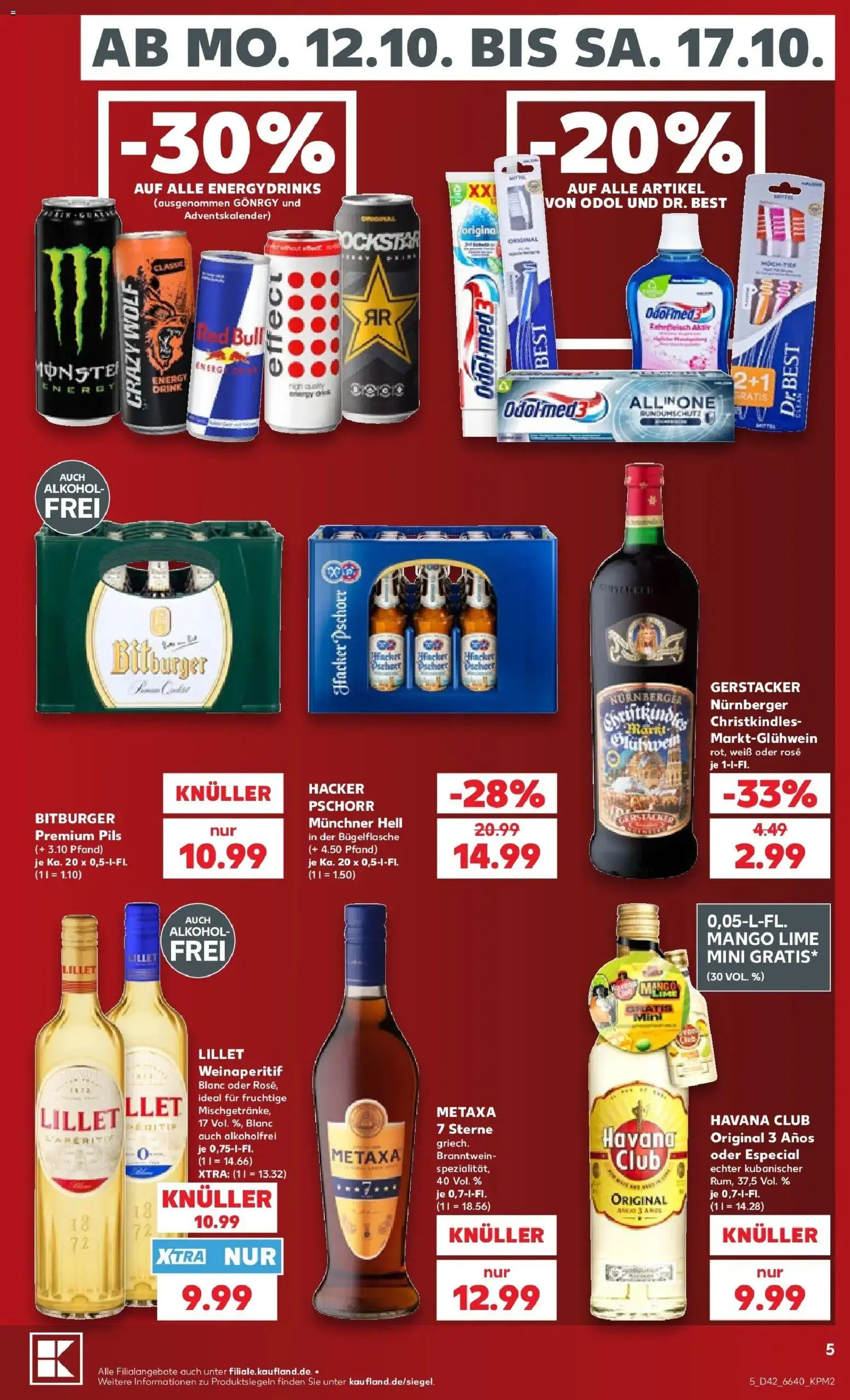 Vorschau von dem Prospekt des Geschäftes Kaufland, gültig ab dem 12.10.2026 - Lillet, Red bull, Alkohol, Havana club, Rockstar, Energy, Bitburger, Pils
