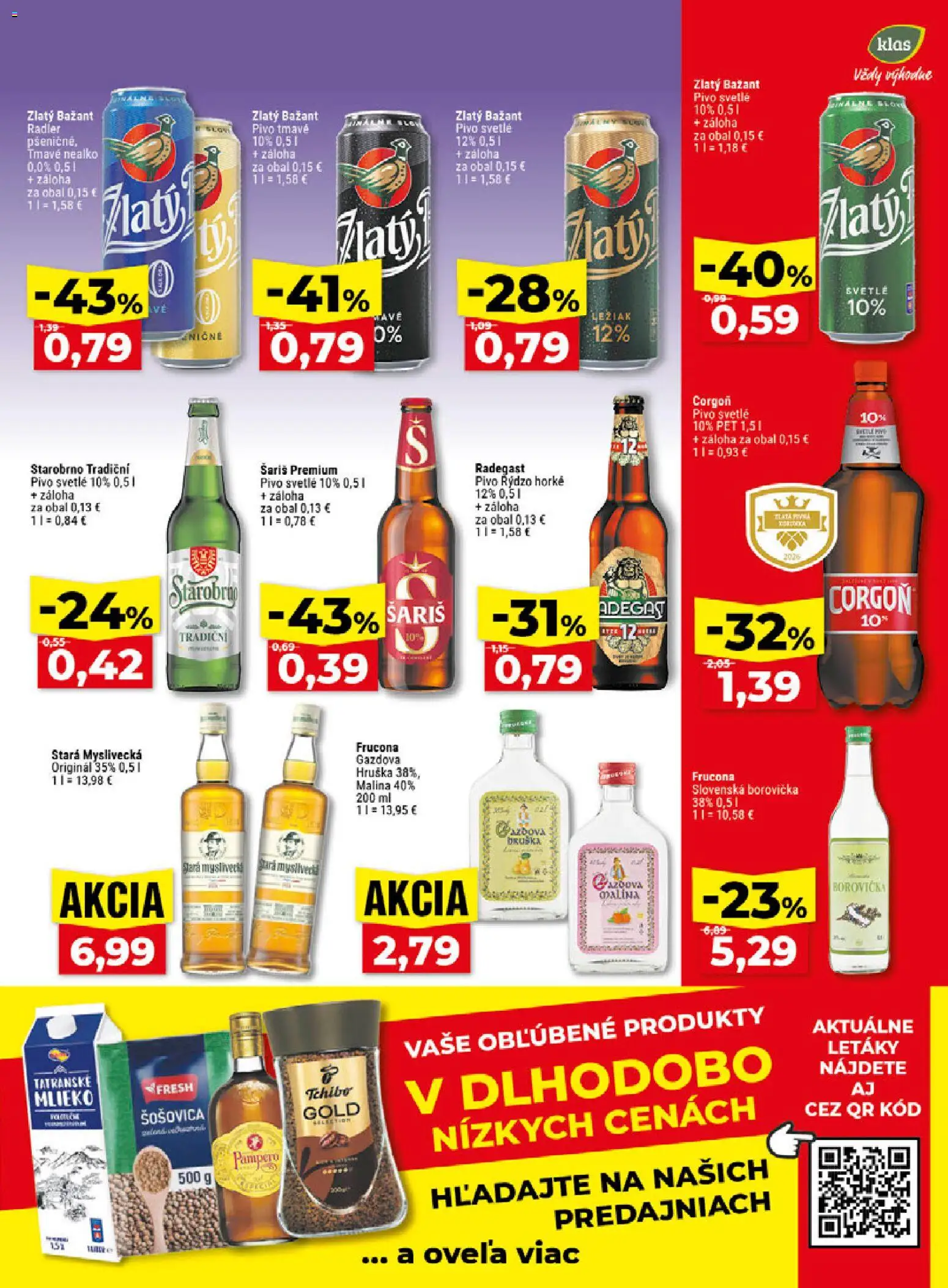 Náhľad Klas letáku platného od 26.10.2026 - Pivo, Borovička, Mlieko, Radegast, Šariš, Šošovica, Radler, Zlatý Bažant