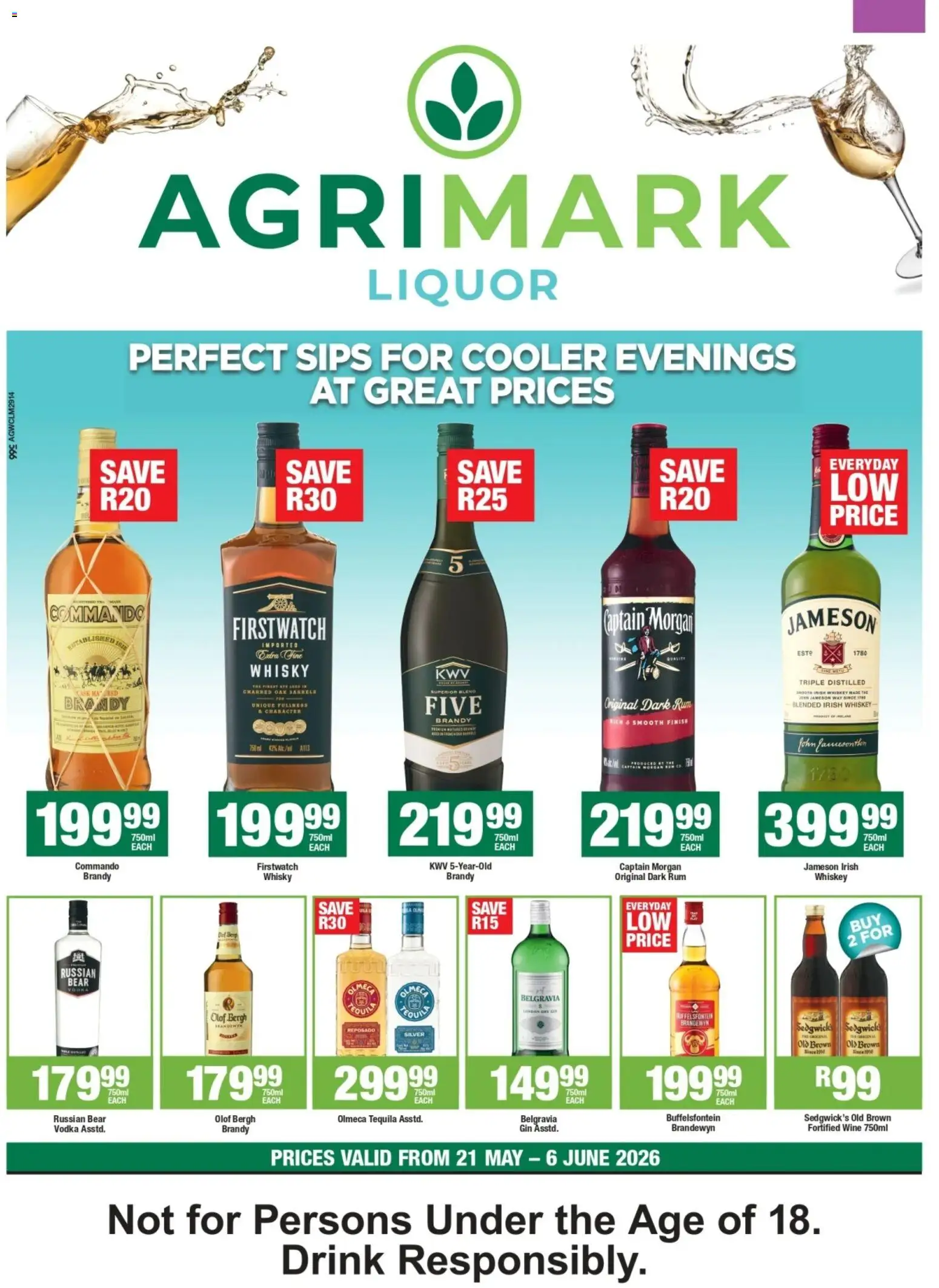 Preview of Agrimark flyer valid from 21/05/2026 - Tequila, Wine, Whiskey, Brandy, Vodka, Rum, Captain Morgan, Cooler