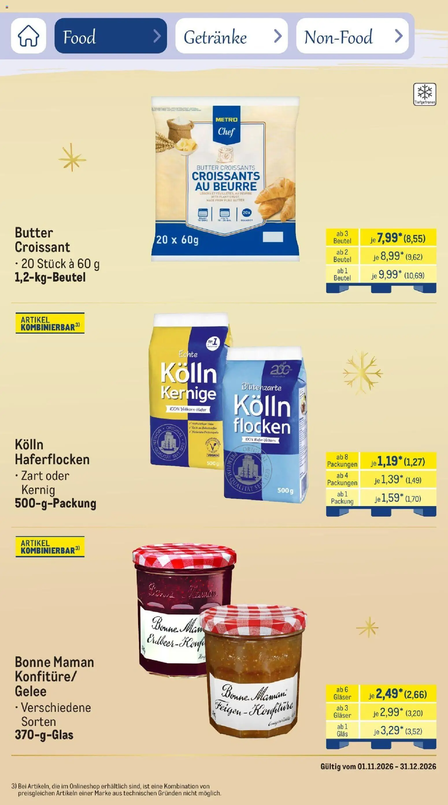 Vorschau von dem Prospekt des Geschäftes Metro, gültig ab dem 01.11.2026 - Butter, Croissant, Feigen, Bonne maman, Flocken, Kolln