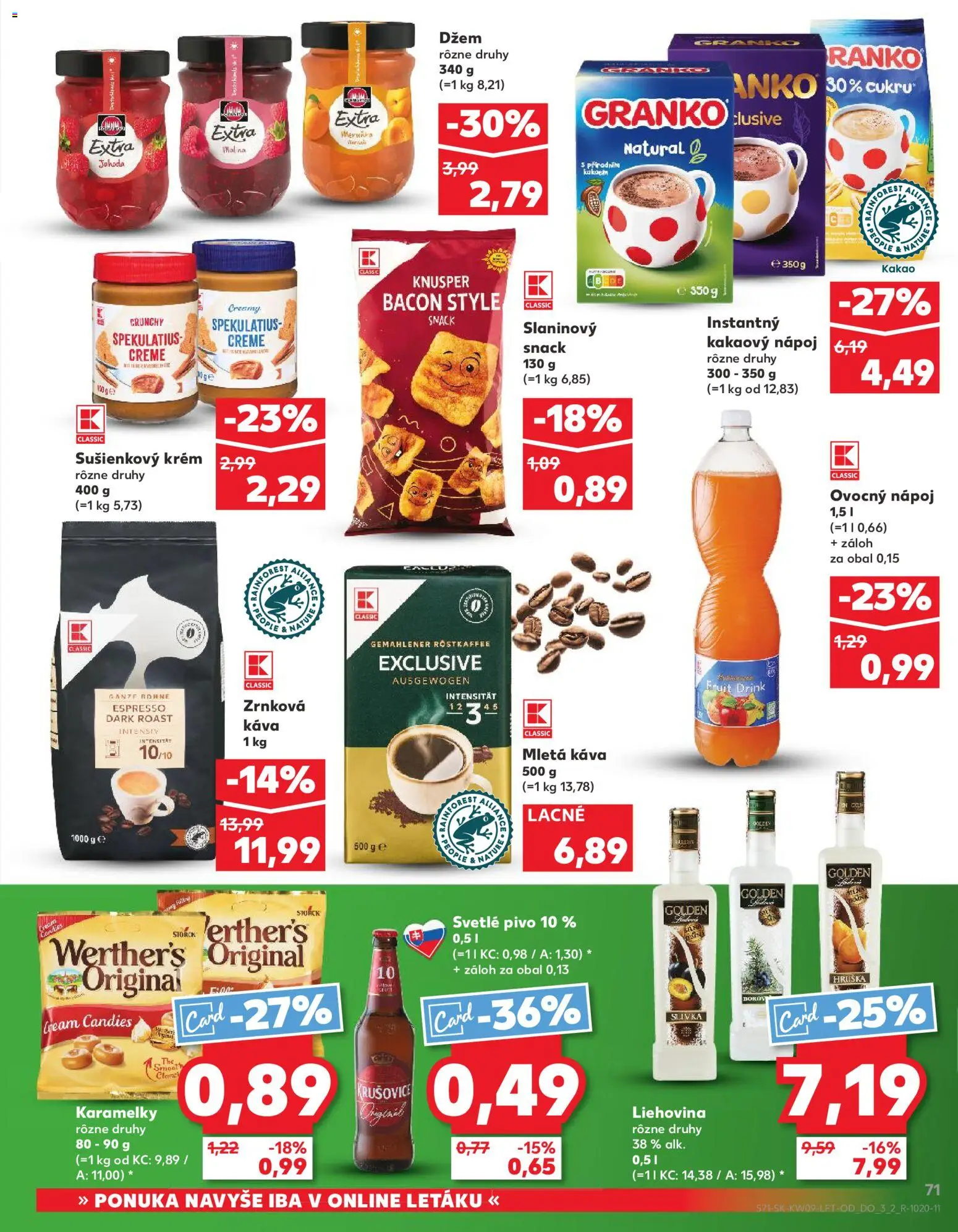 Náhľad Kaufland letáku platného od 26.02.2026 - Pivo, Kakao, Zrnková káva, Krušovice, Krém, Džem, Mletá káva, Zrnková káva 1 kg
