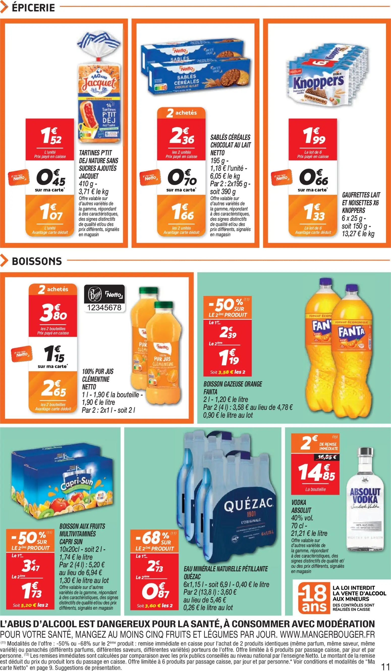 Prévisualisation de Netto 80% sur tous sun du magasin Netto formulaire valide 15/09/2026 - Orange, Fanta, Jus, Boissons, Chocolat au lait, Noisettes, Gaufrettes, Boisson aux fruits