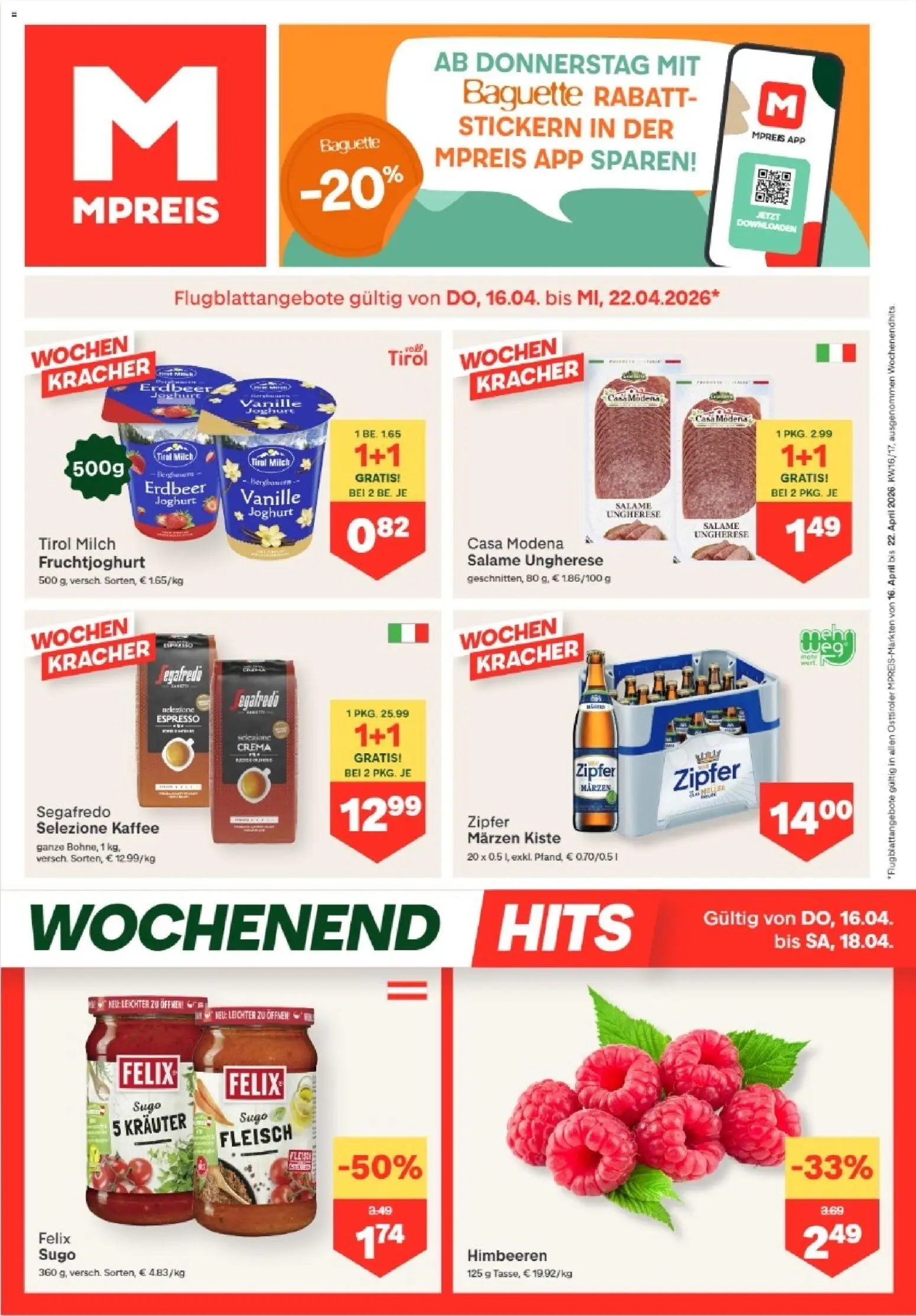 Vorschau der Angebote: MPREIS MPREIS Anras gültig ab 16.04.2026 - Kaffee, Baguette, Milch, Joghurt, Vanille