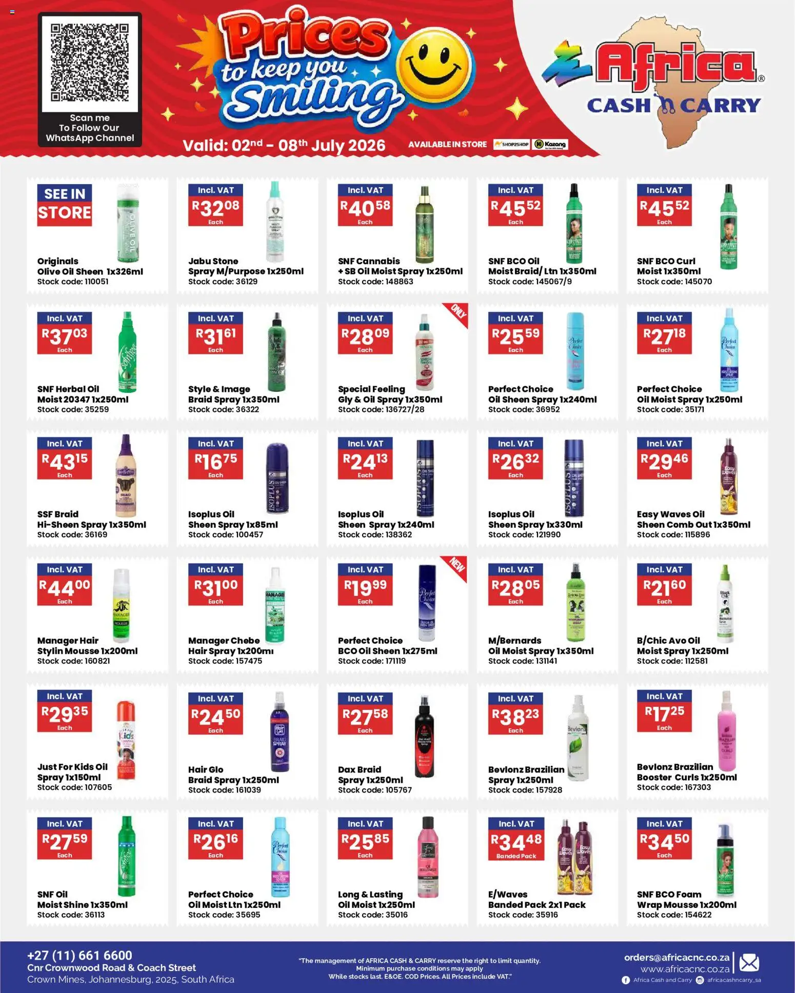 Preview of Africa Cash & Carry flyer valid from 02/07/2026 - Oil, Stock, Foam, Hair spray