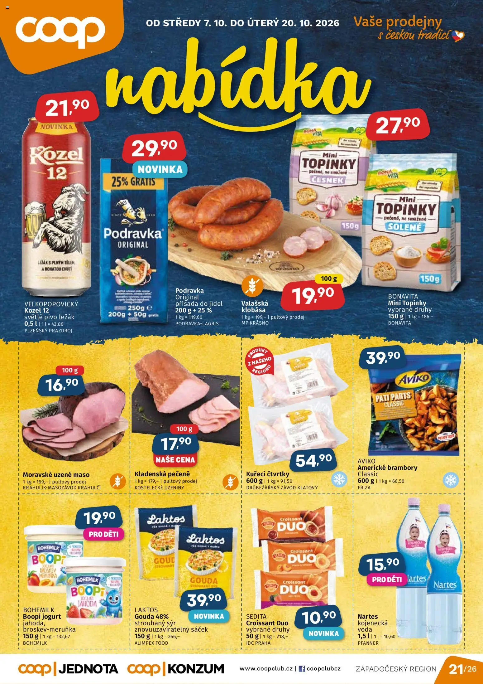 Náhled nabídky: Coop Coop leták - Západočeský region platný od 07.10.2026 - Pivo, Brambory, Sýr, Jogurt, Gouda, Uzeniny, Sáček, Moravské uzené