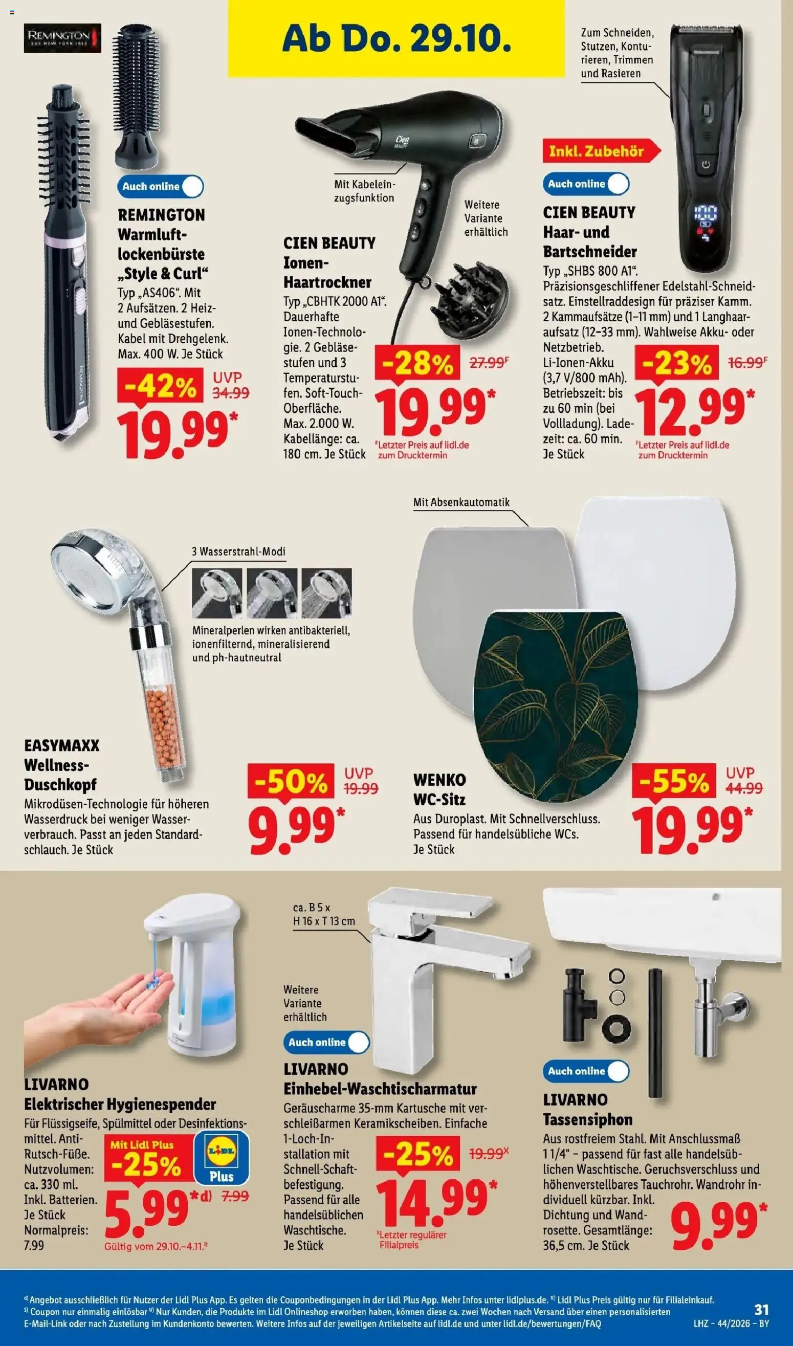 Vorschau von dem Prospekt des Geschäftes Lidl, gültig ab dem 26.10.2026 - Wasser, Kabel, Duschkopf, Haartrockner