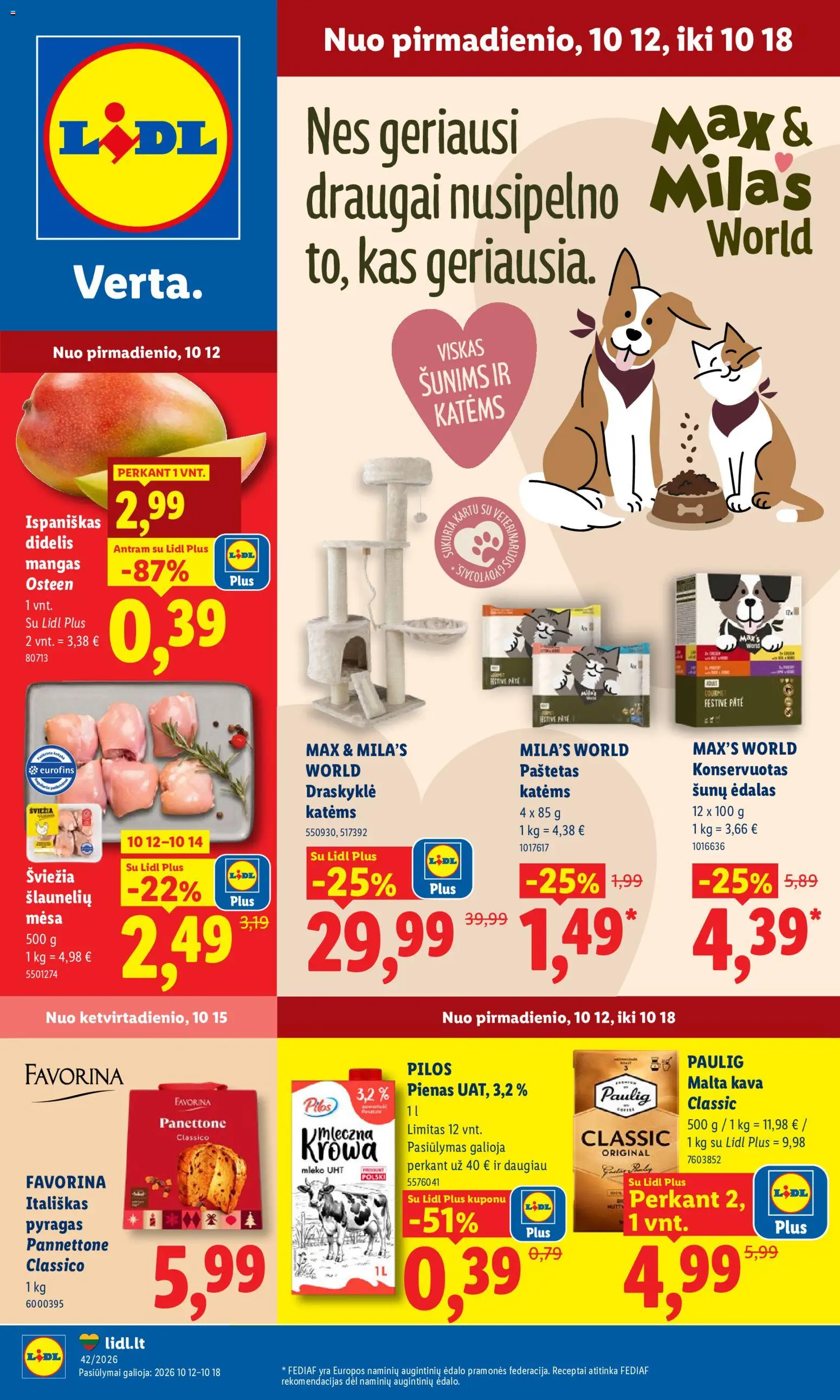 LIDL parduotuvės leidinio LIDL leidinys galiojančio nuo 2026.10.12 peržiūra - Kava, Pyragas, Pienas, Paštetas
