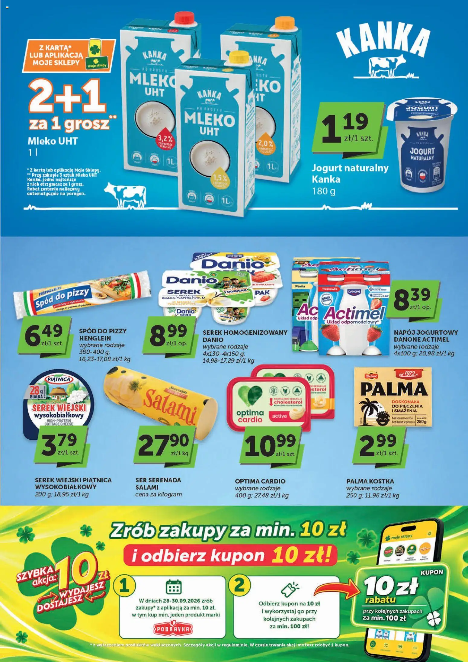 Pogląd gazetki "Euro Sklep gazetka - Market" ze sklepu Euro Sklep ważnej od 24.09.2026 - Mleko, Serek wiejski, Karta, Piątnica, Mleko UHT, Spód do pizzy, Optima cardio, Mleka