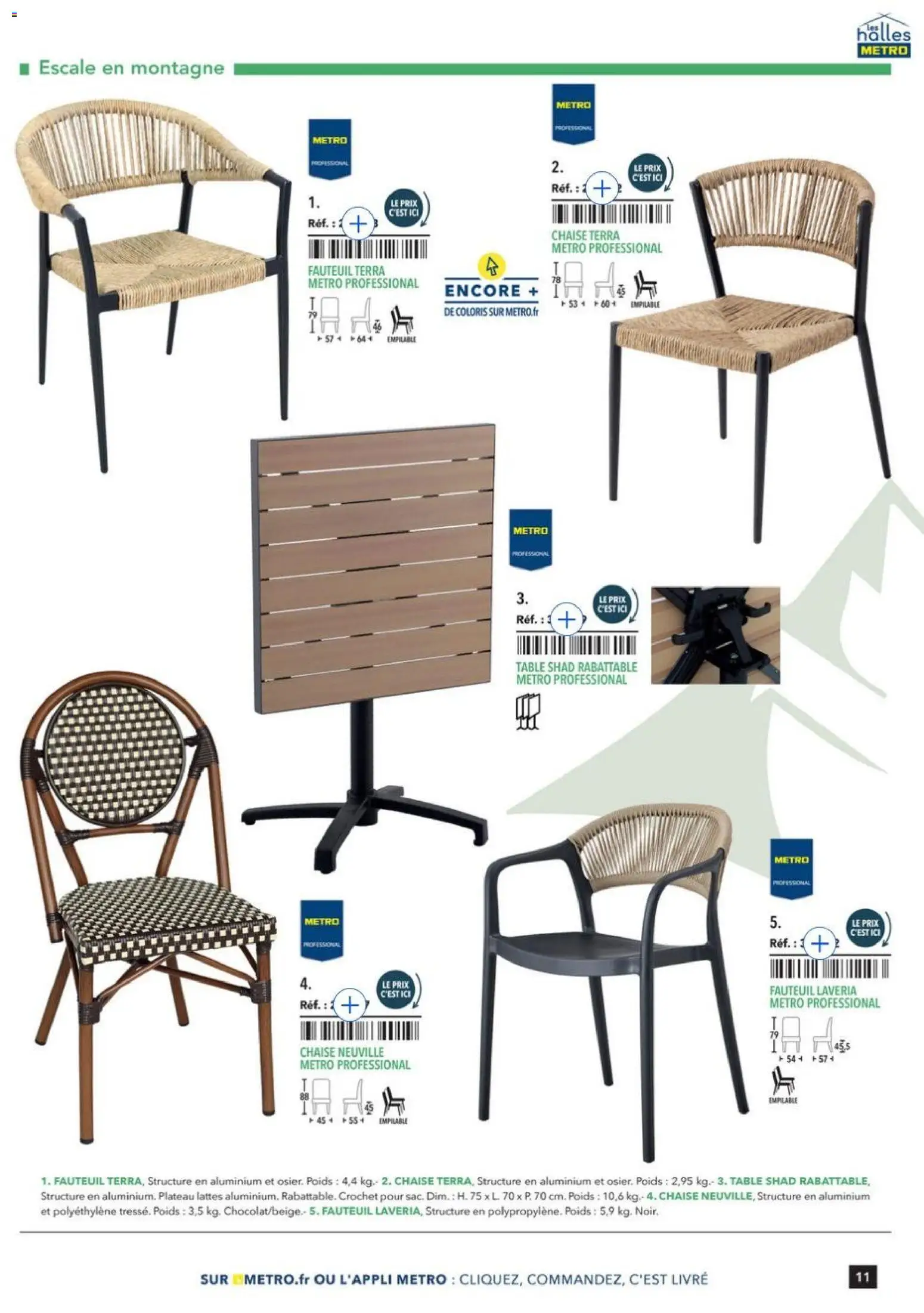 Prévisualisation de Terrasse&salle Collection 2026 du magasin METRO formulaire valide 09/01/2026 - Fauteuil, Livre, Chaise, Table, Plateau, Poids