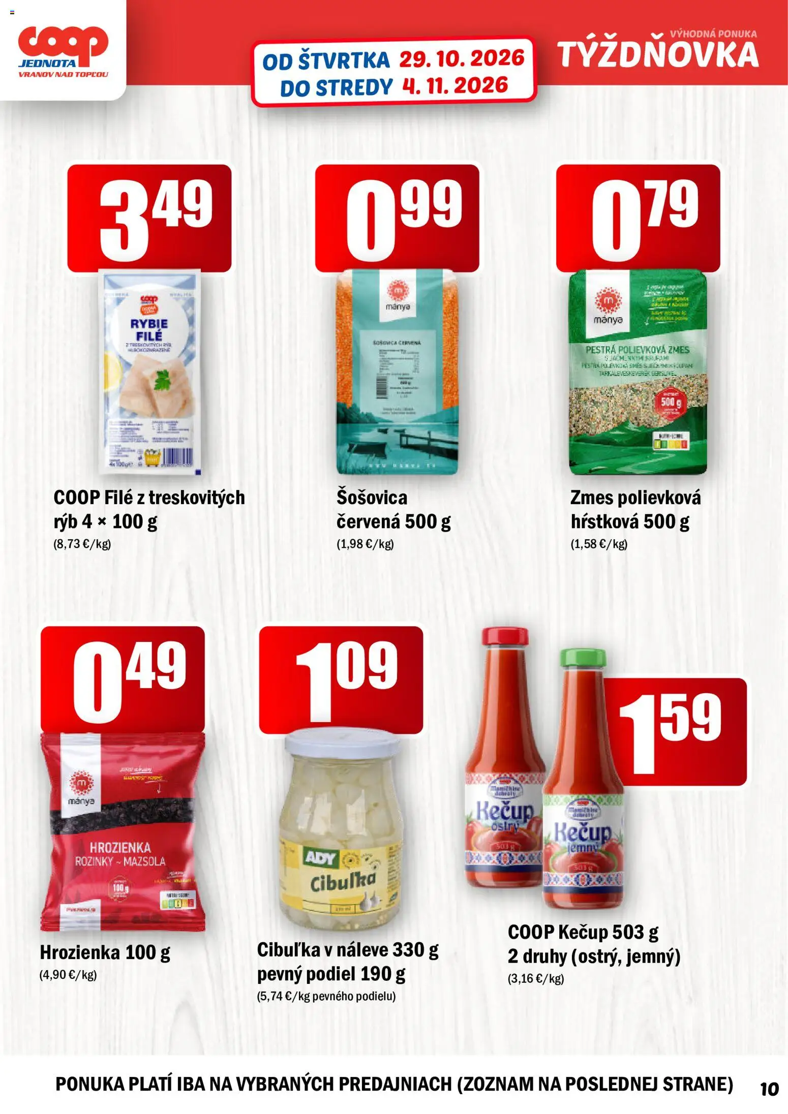 Náhľad COOP Jednota letáku platného od 29.10.2026 - Kečup, Šošovica, Hrozienka, Filé