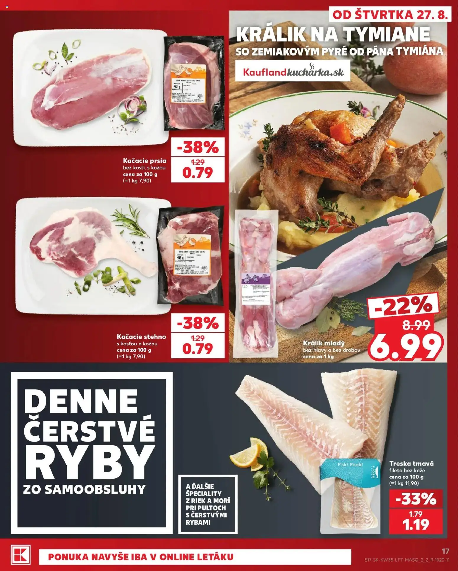 Náhľad Kaufland letáku platného od 27.08.2026 - Ryby, Kačacie prsia, Treska, Králik, Špeciality