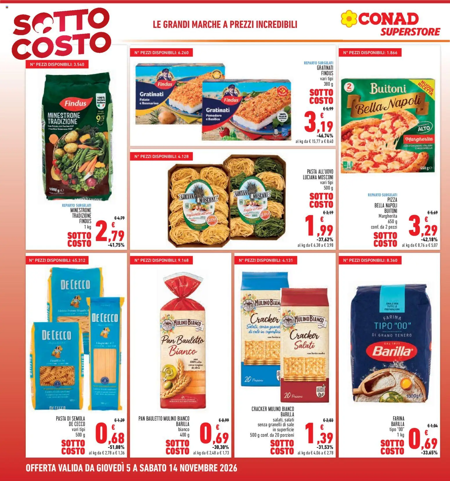 Anteprima dell'opuscolo Conad volantino Superstore Lazio dal negozio Conad valido da 05/11/2026 - Pizza, Pomodoro, Basilico, Crackers, Farina, Minestrone, Patate, Semola