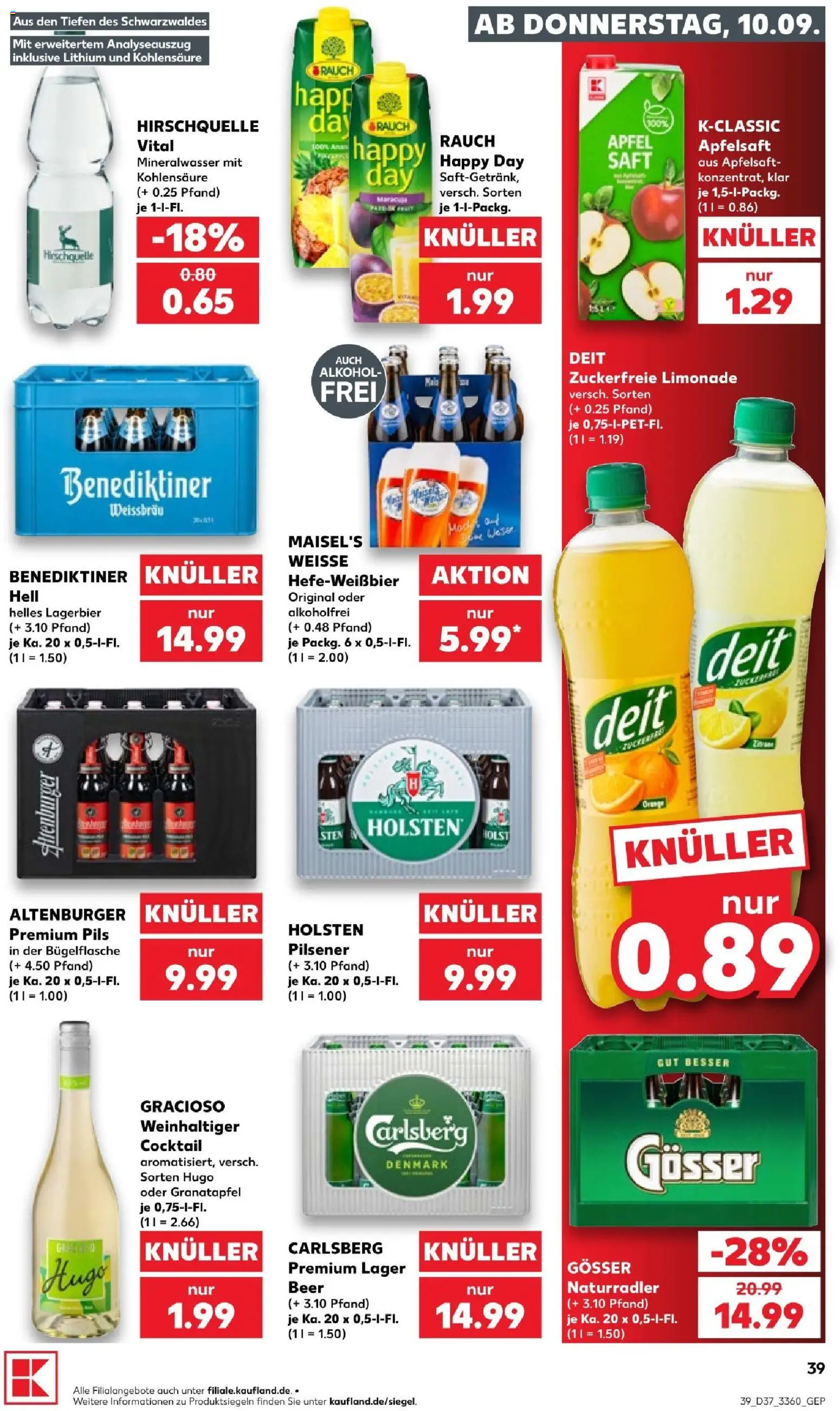 Vorschau von dem Prospekt des Geschäftes Kaufland, gültig ab dem 10.09.2026 - Äpfel, Granatapfel, Mineralwasser, Hugo, Limonade, Saft, Apfelsaft, Pils