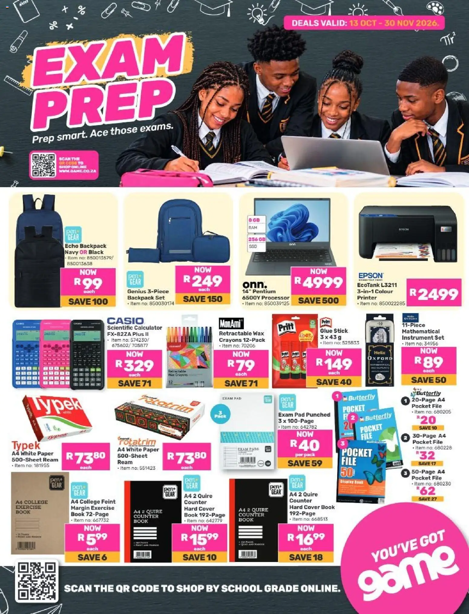 Preview of Game flyer valid from 13/10/2026 - Calculator, Printer, Backpack, Wax, Paper, Cover