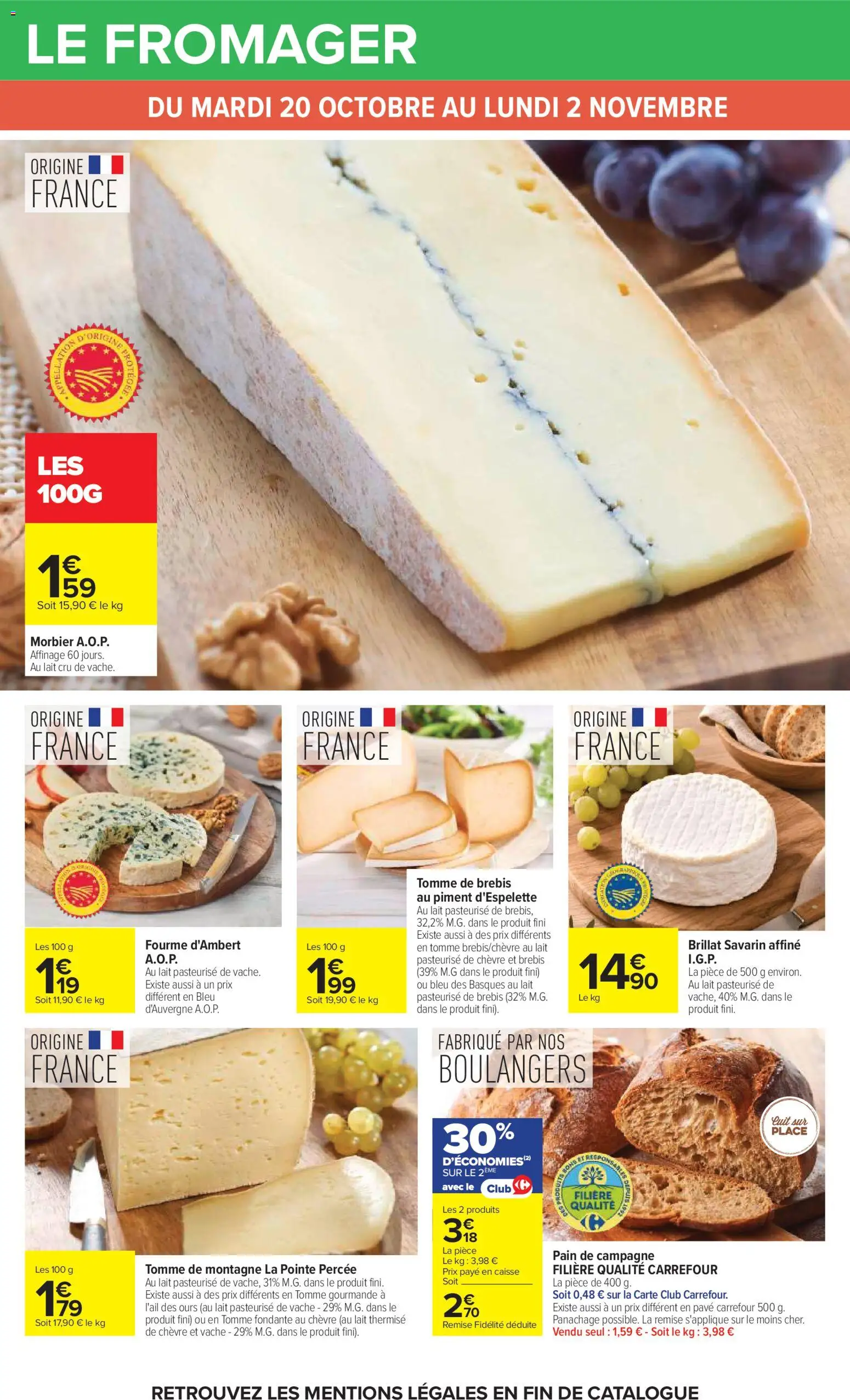Prévisualisation de Carrefour catalogue du magasin Carrefour formulaire valide 20/10/2026 - Pain, Lait, Morbier, Brillat Savarin, Piment, Piment d'espelette